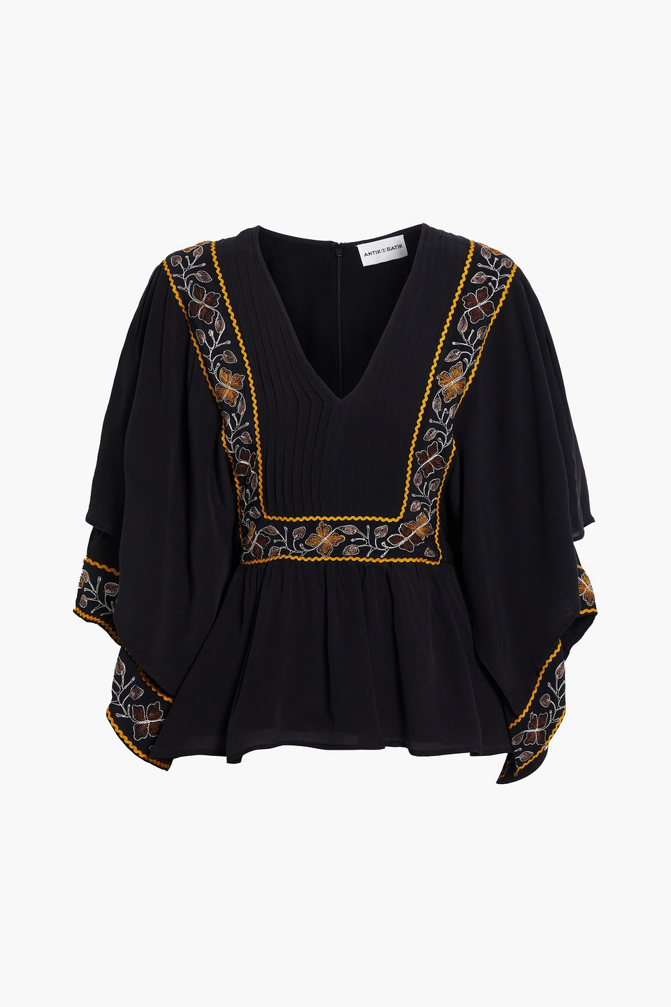 Antik Batik Romie pintucked embroidered crepe top