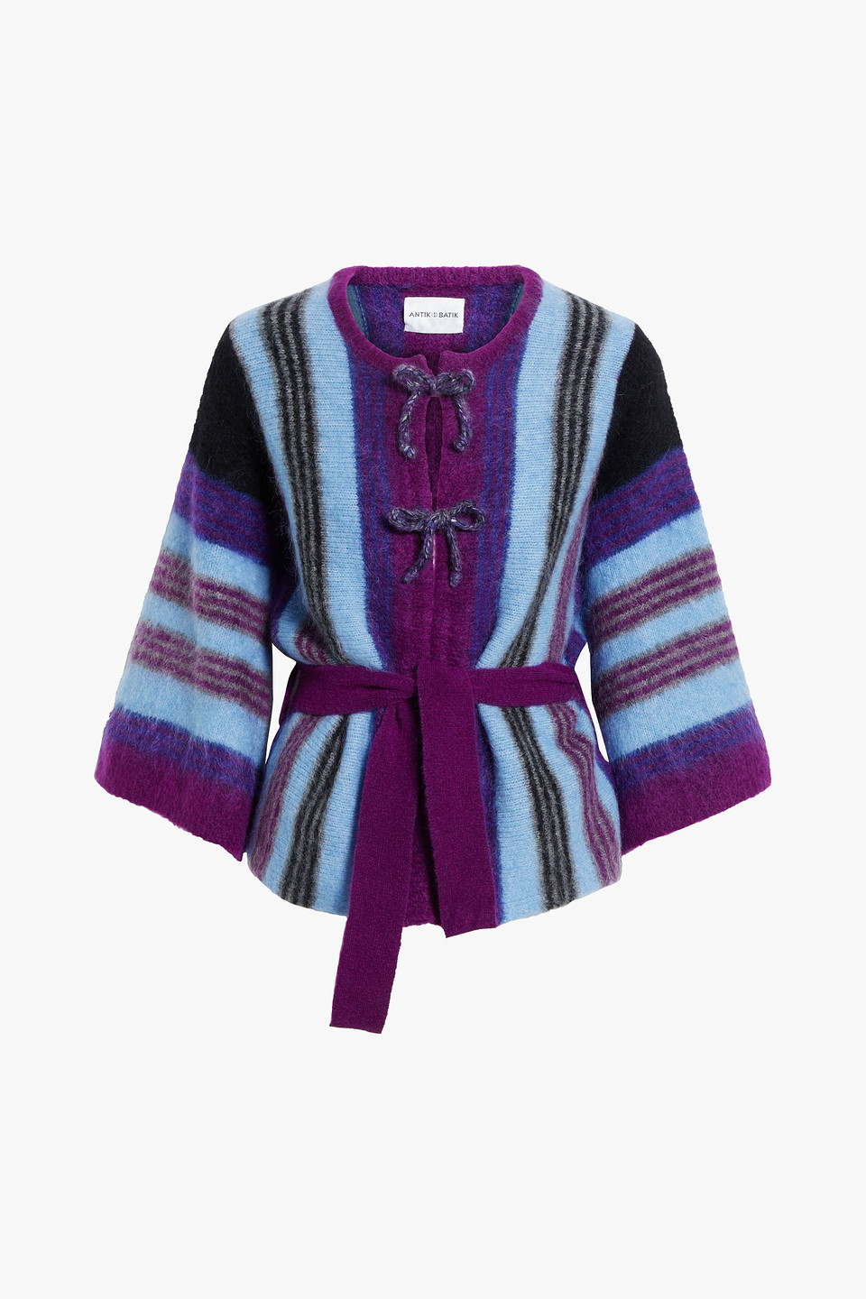 antik batik - moya belted brushed intarsia mohair-blend cardigan - purple - fr 40