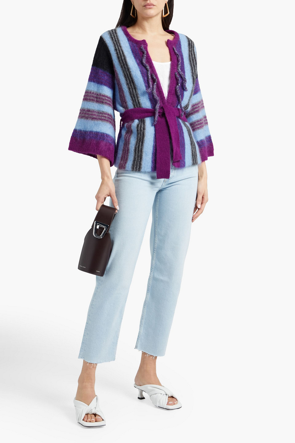 Antik Batik Moya Belted Brushed Intarsia Mohair-blend Cardigan In Purple