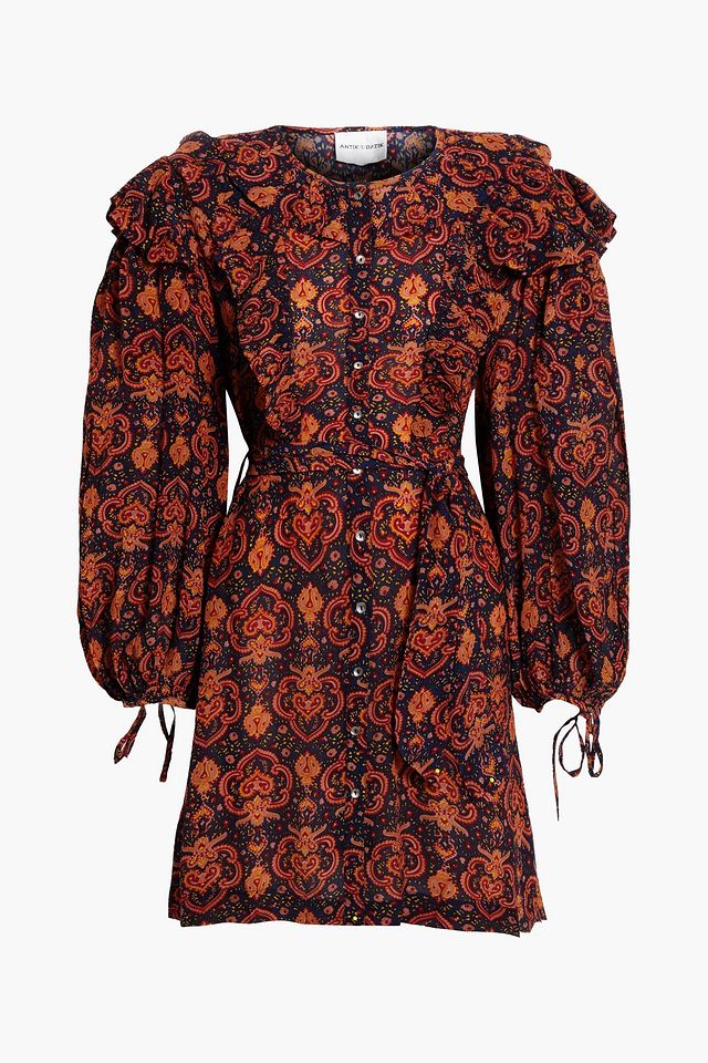 Mylo belted printed crepe mini dress