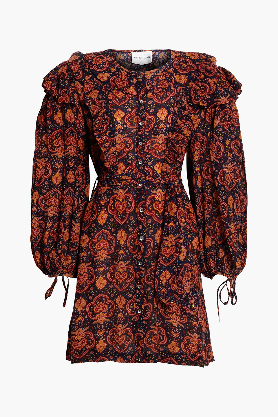 Antik Batik Mylo belted printed crepe mini dress