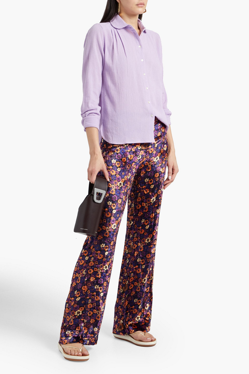 Antik Batik Paoli Floral-print Velvet Straight-leg Trousers In Purple