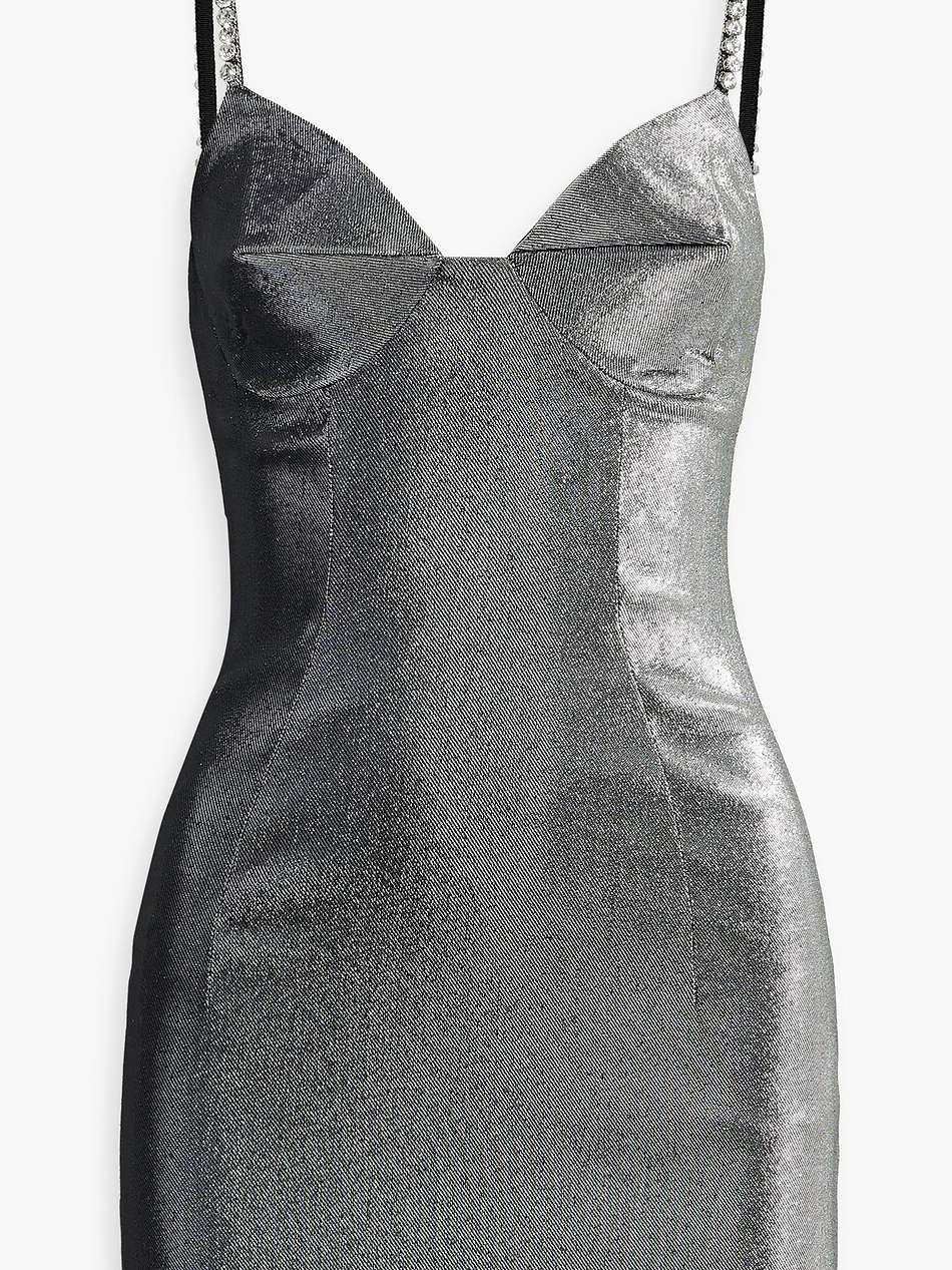 crystal-embellished metallic twill mini dress
