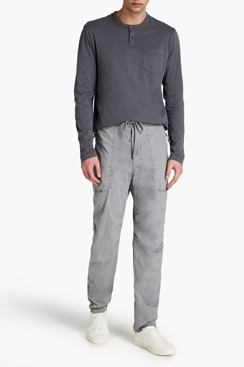 JAMES PERSE Slim-fit jersey-paneled stretch-cotton poplin pants