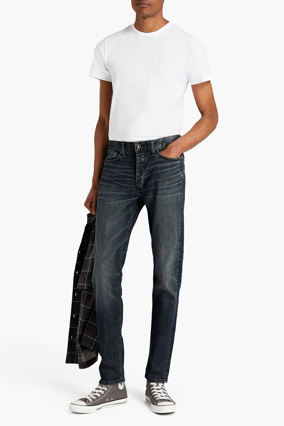 RAG & BONE LOGO-EMBROIDERED ORGANIC COTTON-JERSEY T-SHIRT,3074457345630236187
