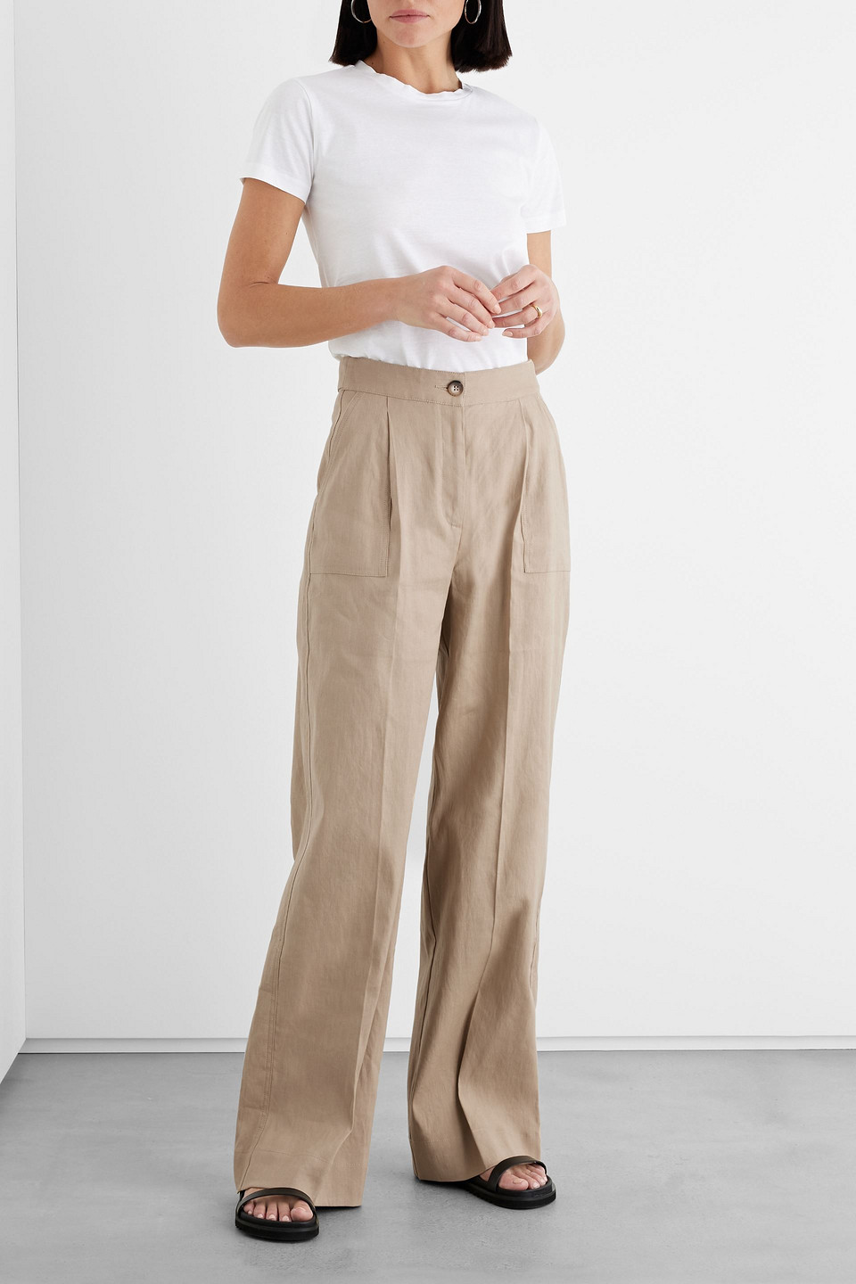 Iris & Ink Clarisse Pleated Linen-blend Twill Straight-leg Trousers In Neutral