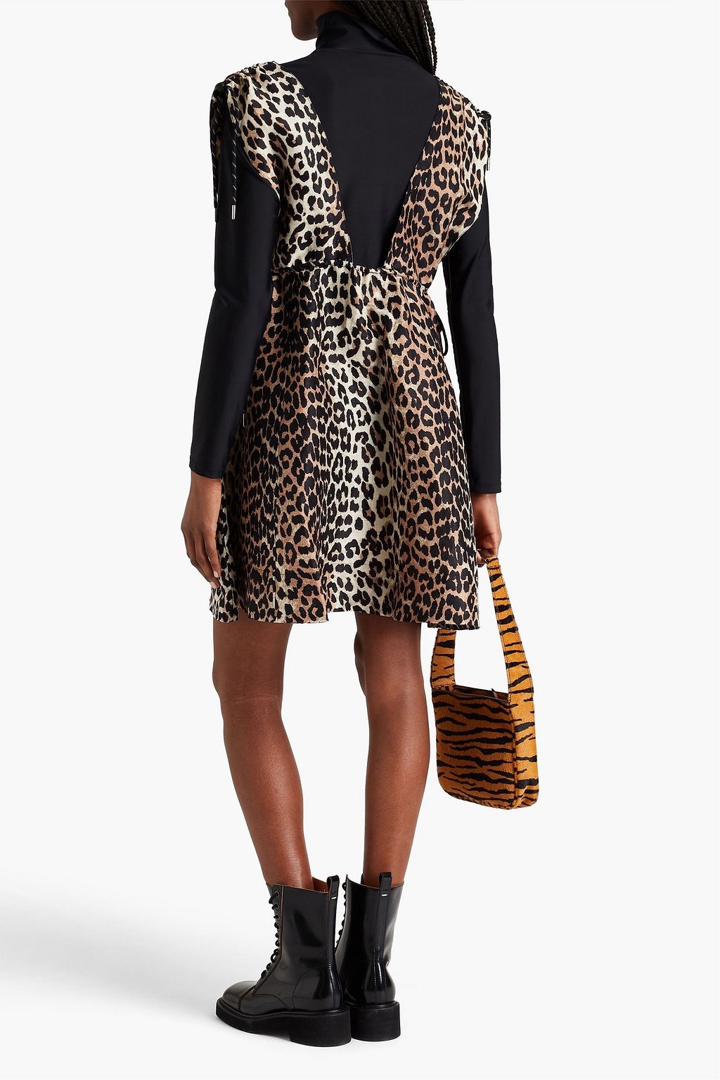 GANNI Leopard-print linen and silk-blend mini dress