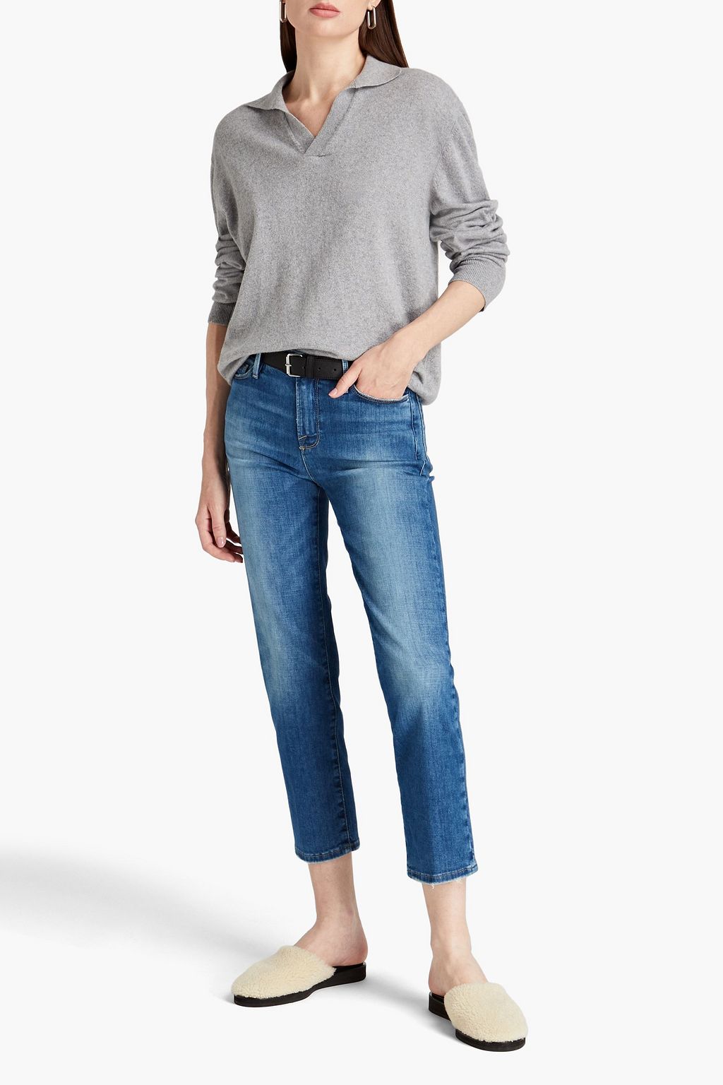 FRAME Le Nouveau cropped faded high-rise straight-leg jeans