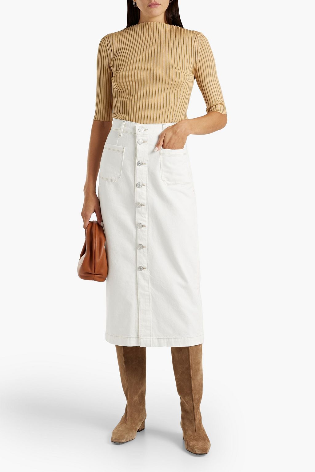 FRAME Le Bardot denim midi skirt THE