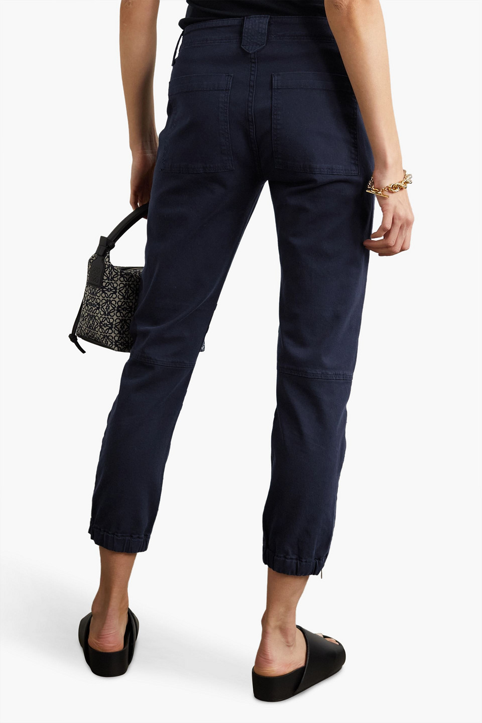 Frame Paneled Stretch-cotton Twill Tapered Pants In Navy