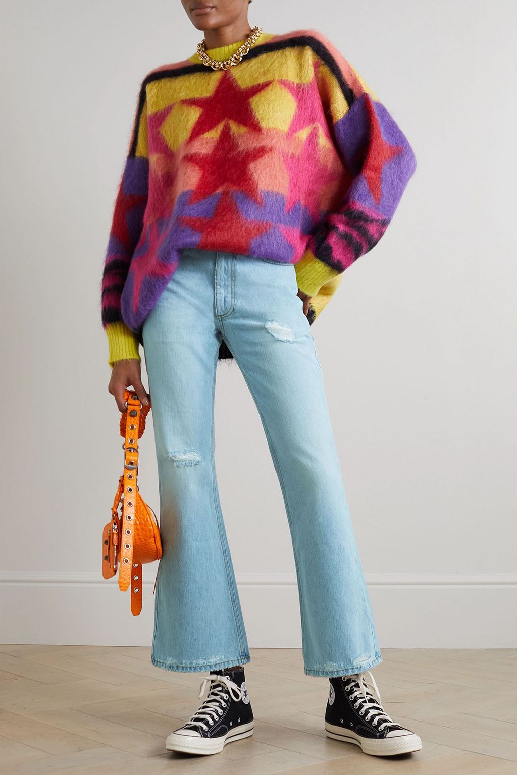 ERL Distressed high-rise flared jeans