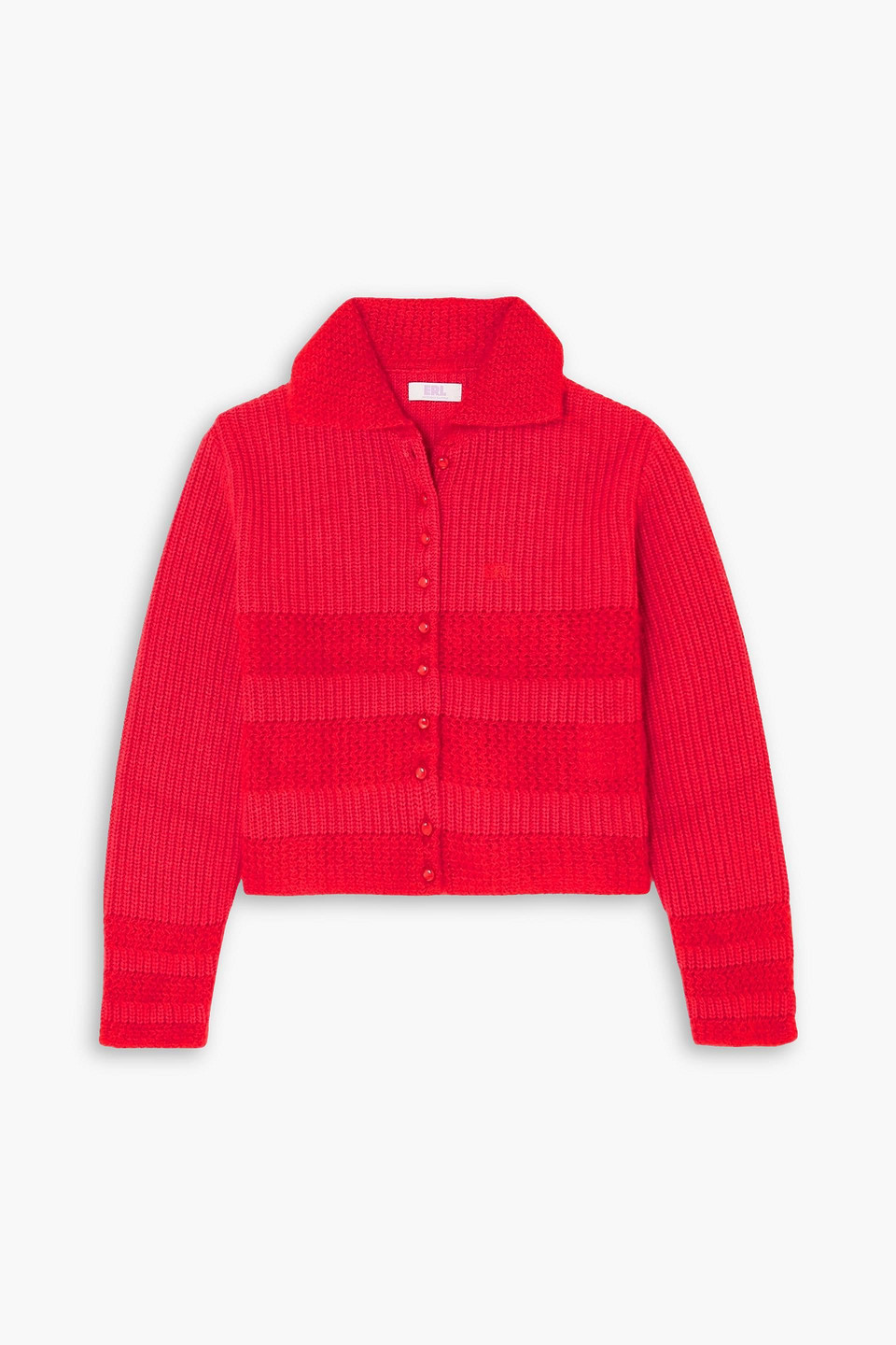Erl Cropped Ribbed-knit Cardigan In Red