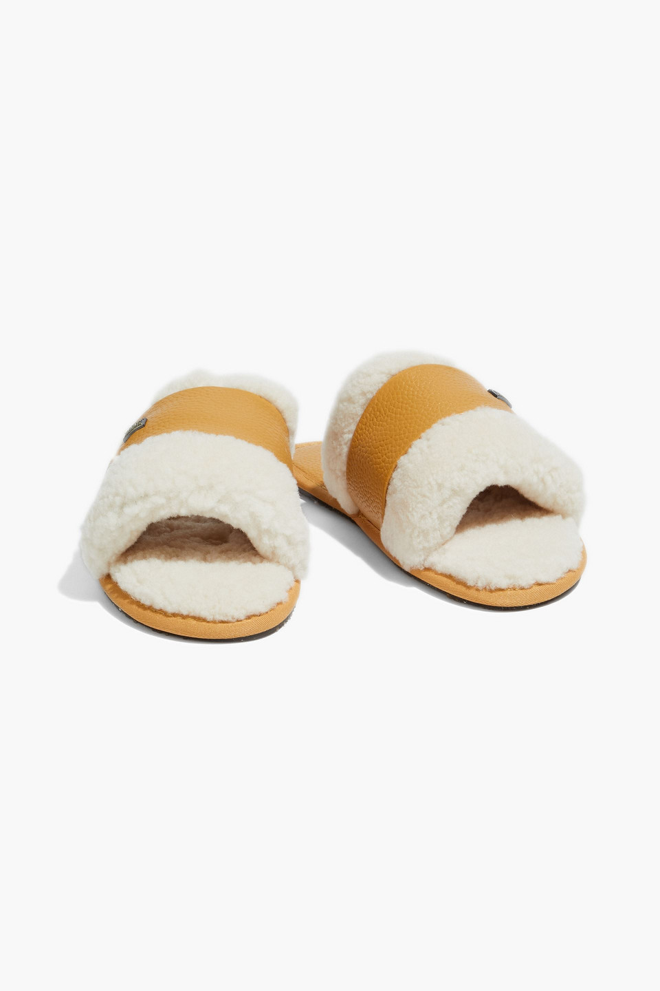 AUSTRALIA LUXE COLLECTIVE MUCHAS LEATHER-TRIMMED SHEARLING SLIDES,3074457345630244702