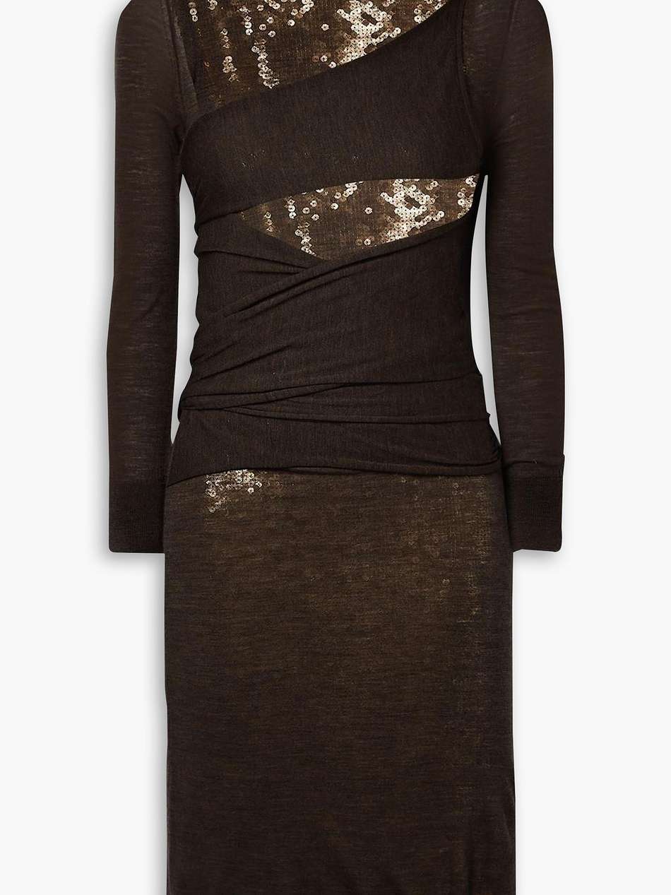 layered sequined tulle and wool turtleneck dress