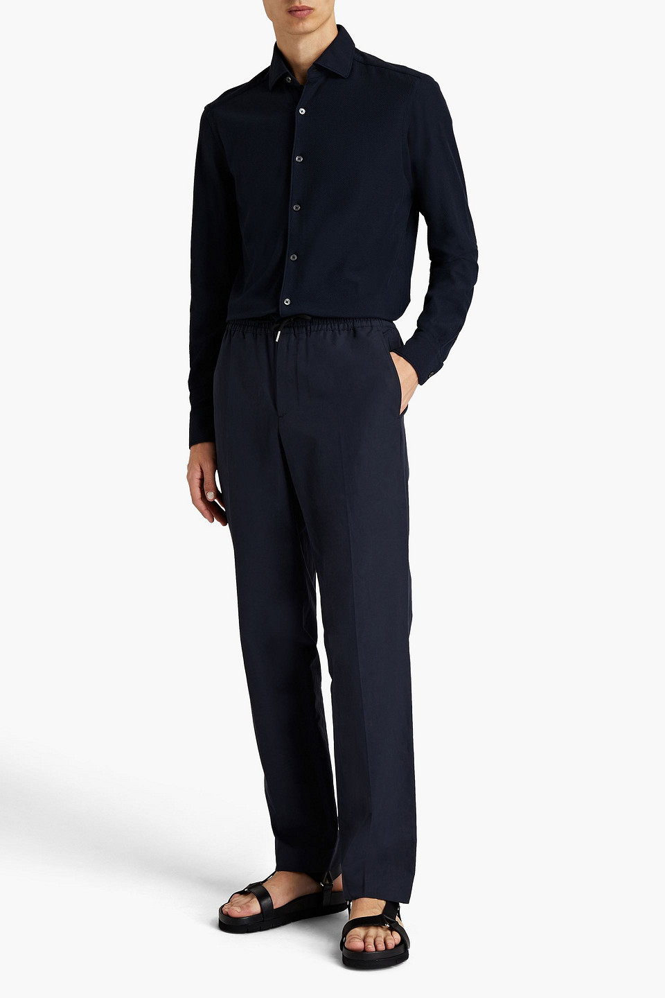 Ermenegildo Zegna Man Cotton-piqué Shirt In Blue