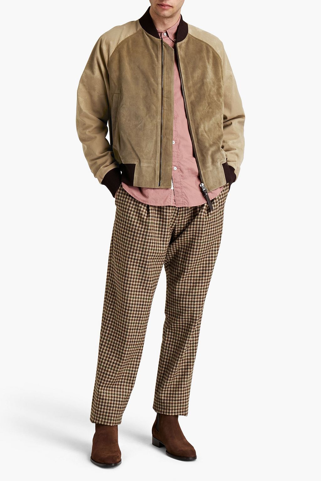 ACNE STUDIOS Cotton twill-paneled suede bomber jacket