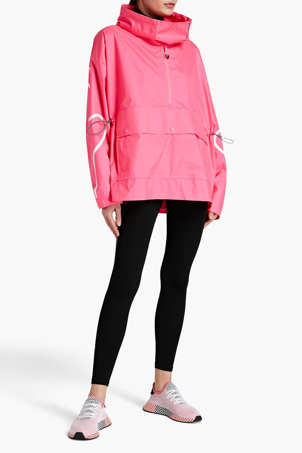 Adidas By Stella Mccartney Oversized Shirred Neon Shell Jacket In Pink