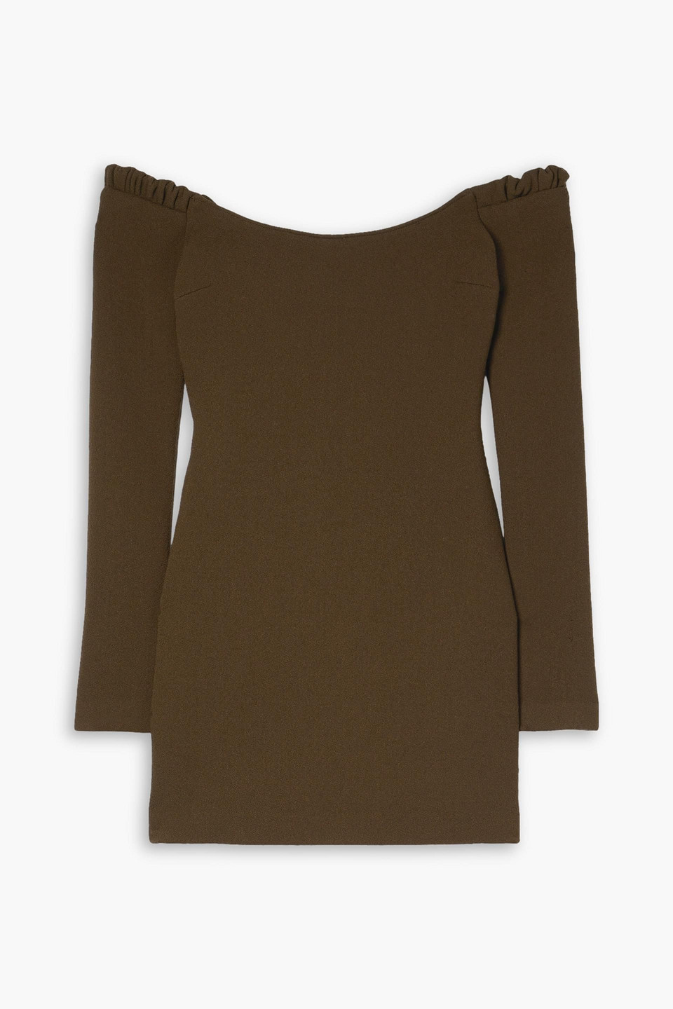 Khaite Octavia Off-the-shoulder Mini Dress In Dark Brown