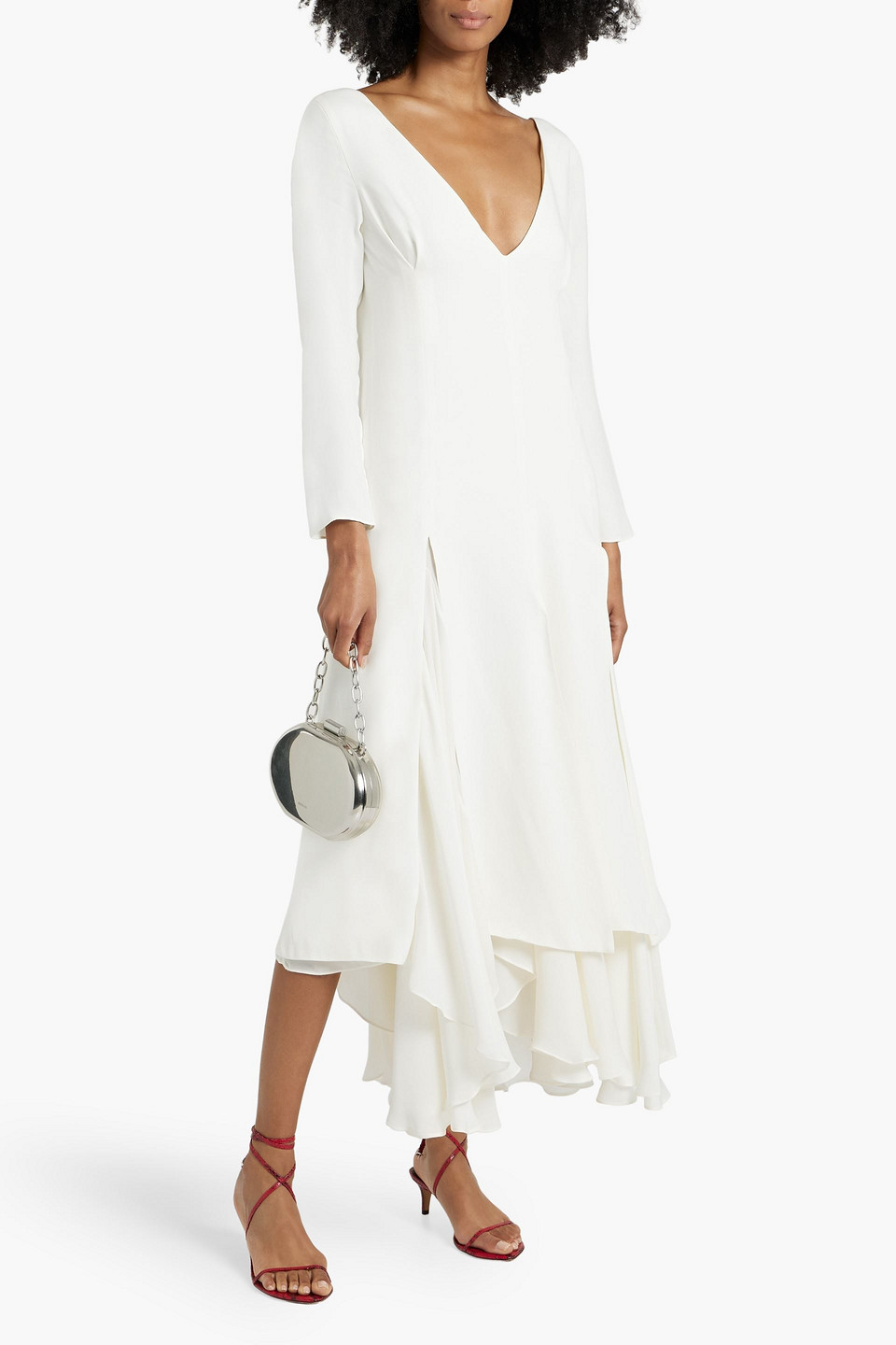 Khaite Rova Layered Silk-crepe And Chiffon Maxi Dress In Ivory