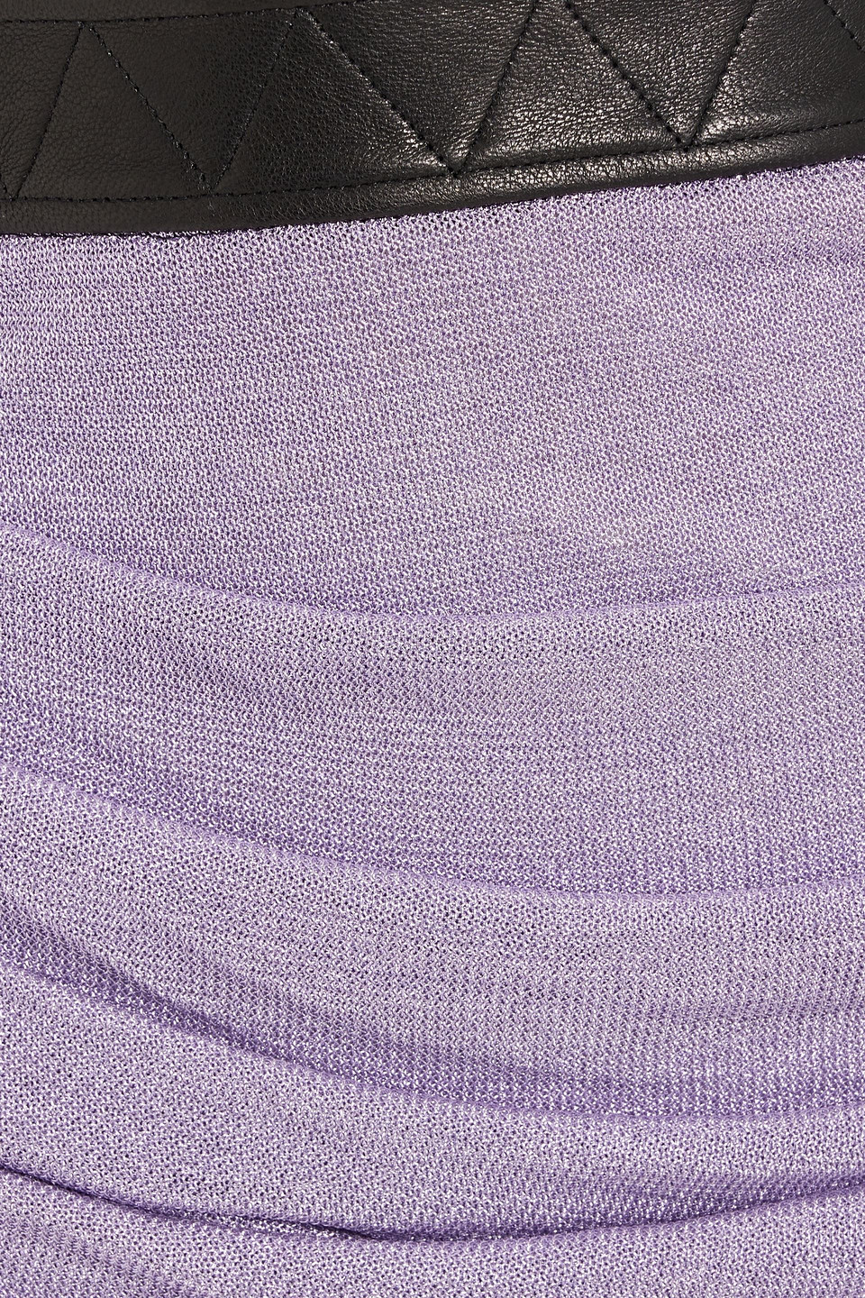 Khaite Draitton Leather-trimmed Ruched Metallic Knitted Mini Skirt In Lilac
