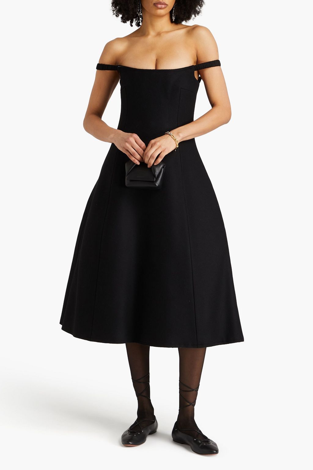 KHAITE Uma off-the-shoulder wool-blend felt midi dress