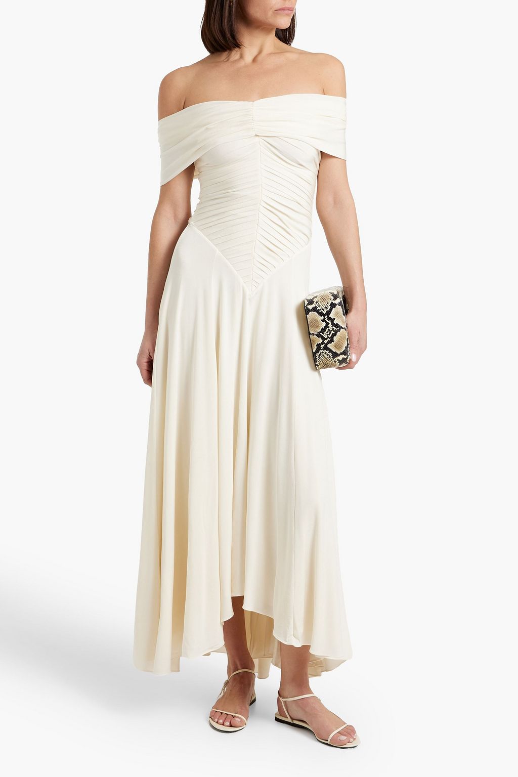 KHAITE Punzel off-the-shoulder pleated jersey maxi dress