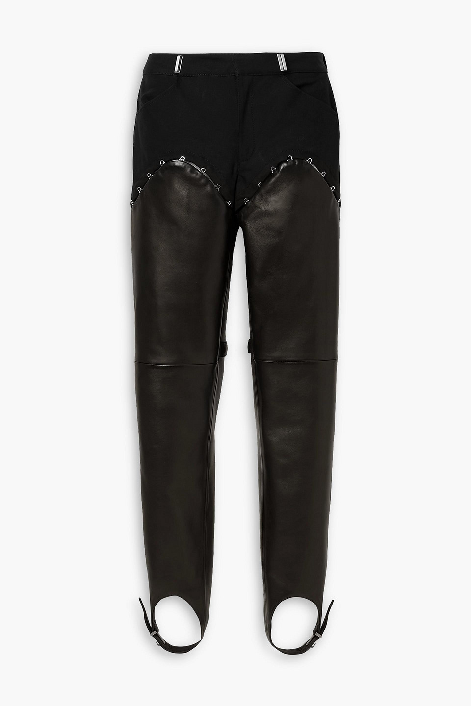 Shop Dion Lee Convertible Twill-paneled Leather Straight-leg Stirrup Pants In Black