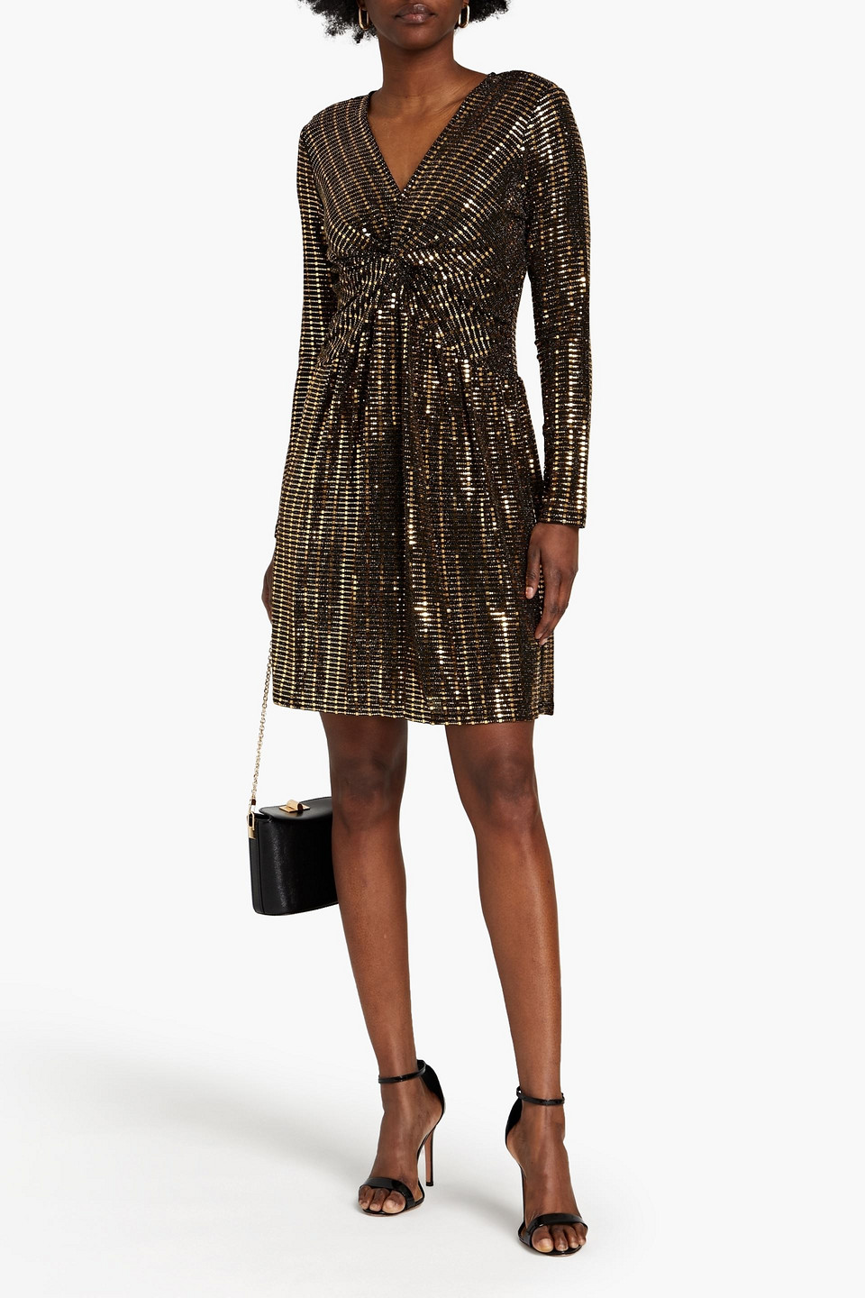 Michael Michael Kors Twist-front Embellished Metallic Jersey Mini Dress