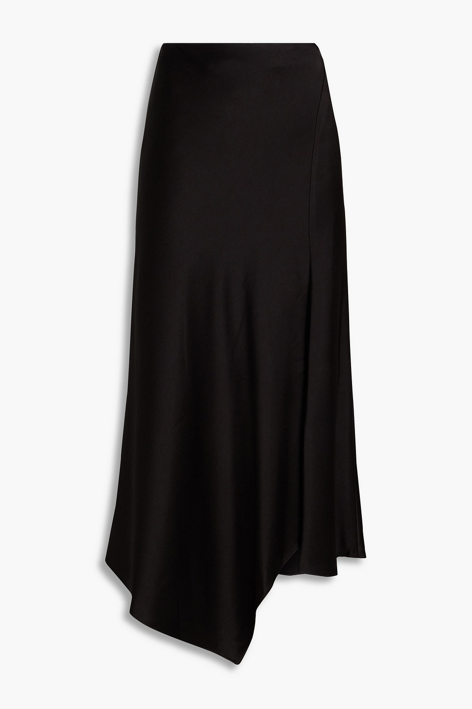 Alice And Olivia Harmony Asymmetric Satin-crepe Midi Skirt In Black