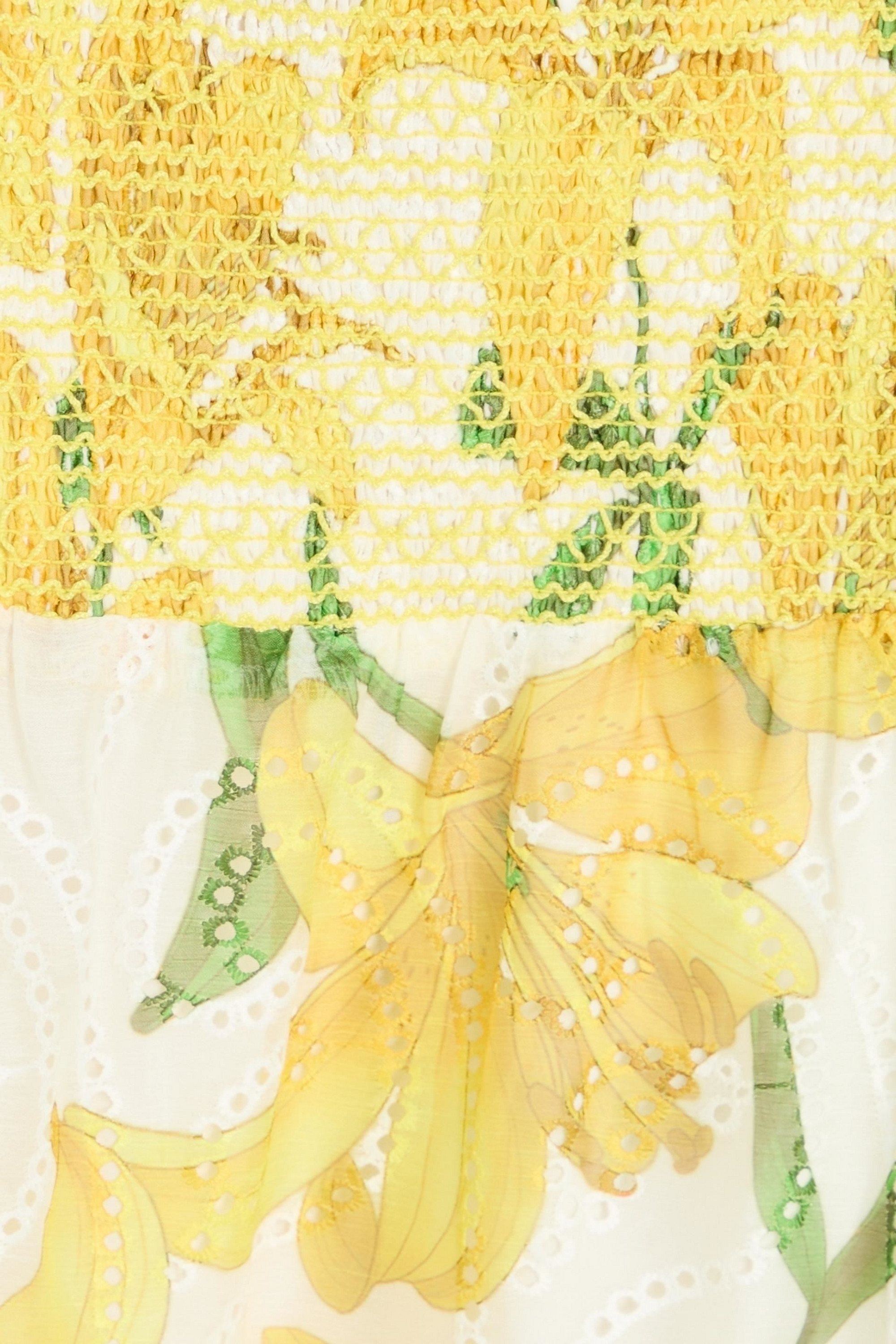 alice + olivia Marna tiered smocked floral-print broderie anglaise midi dress