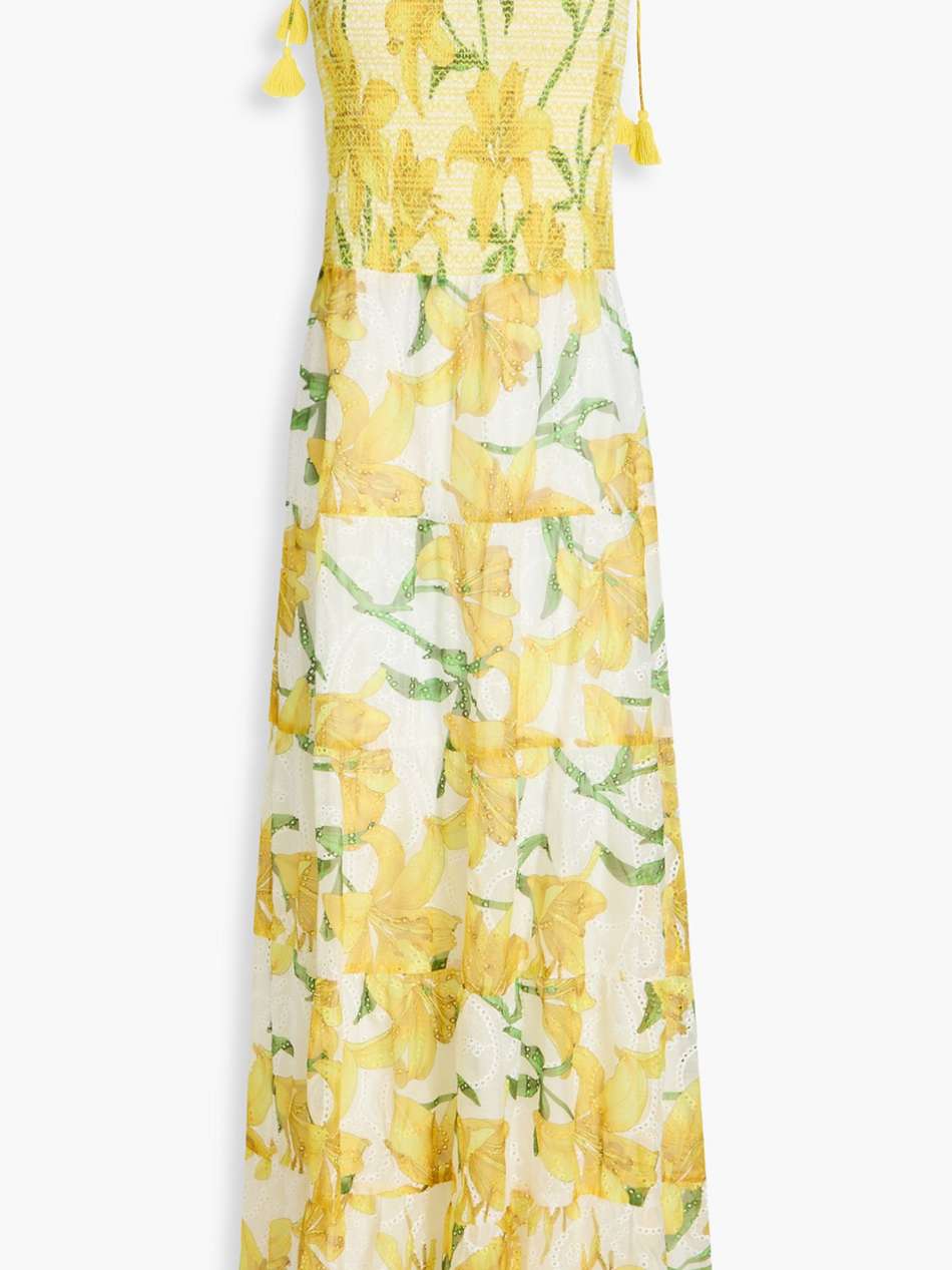 marna tiered smocked floral-print broderie anglaise midi dress