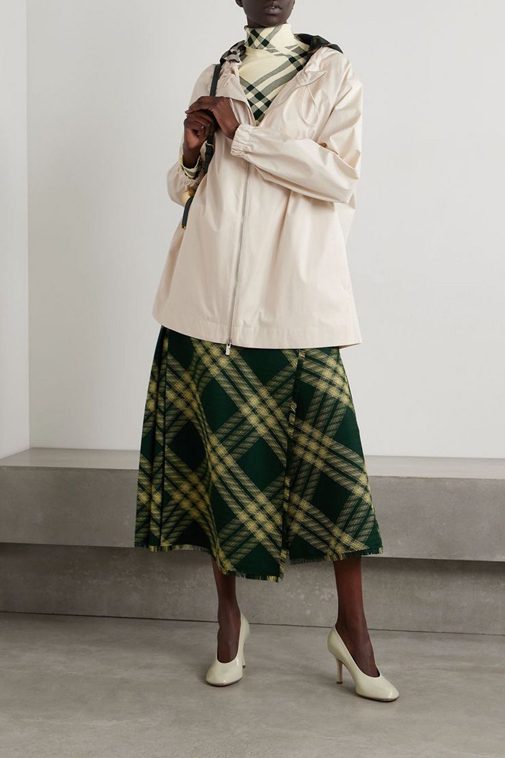 BURBERRY Karierte Jacke aus Gabardine aus beschichteter Baumwolle mit Twill-Besatz