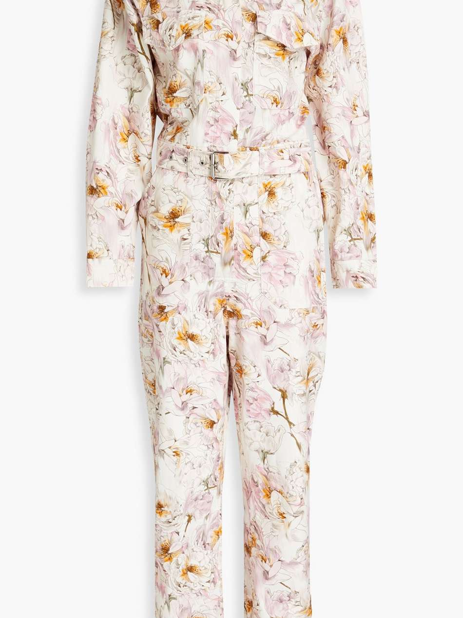 fleur du mal belted floral-print cotton-twill jumpsuit