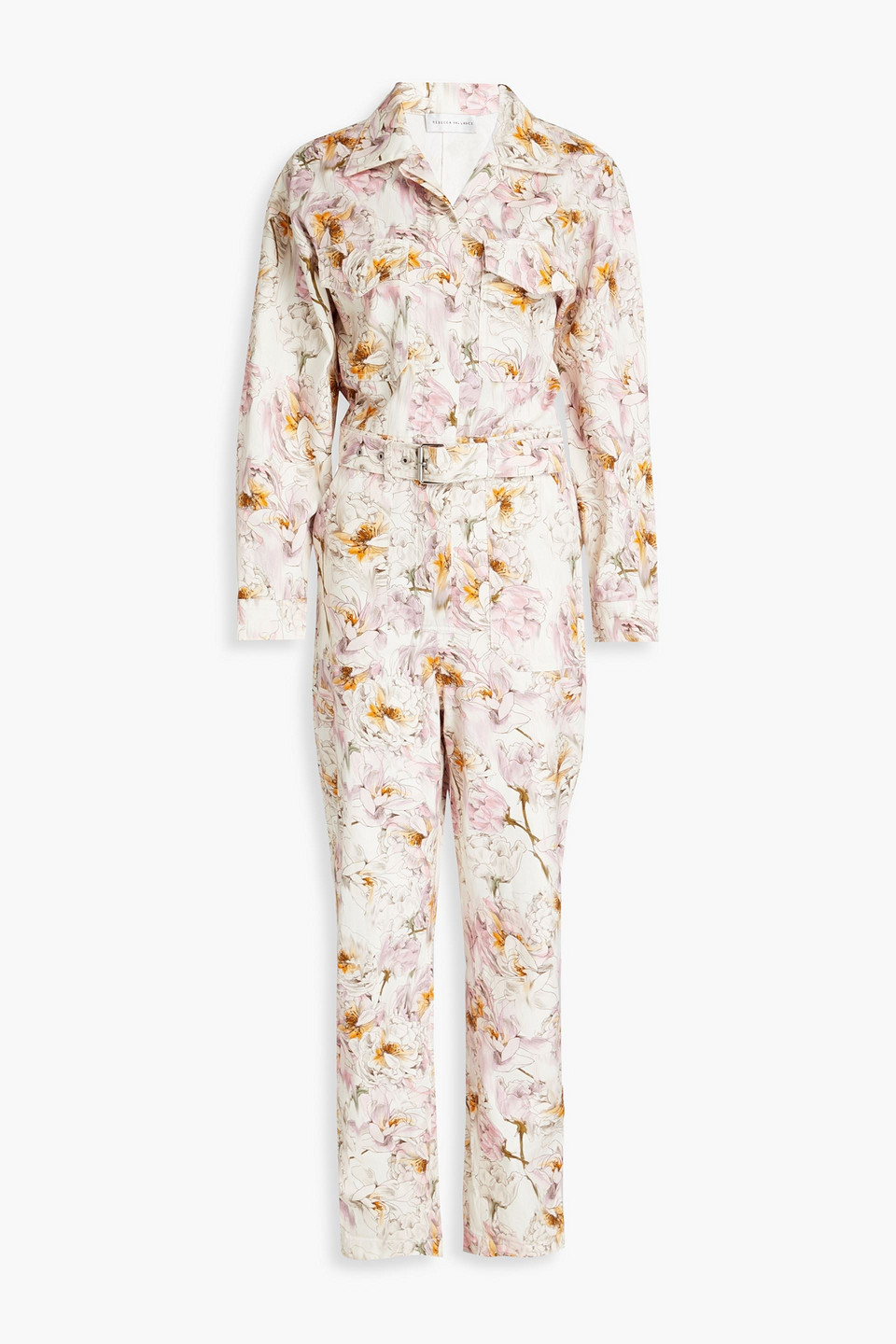 Rebecca Vallance Fleur Du Mal Belted Floral-print Cotton-twill Jumpsuit In Pastel Pink
