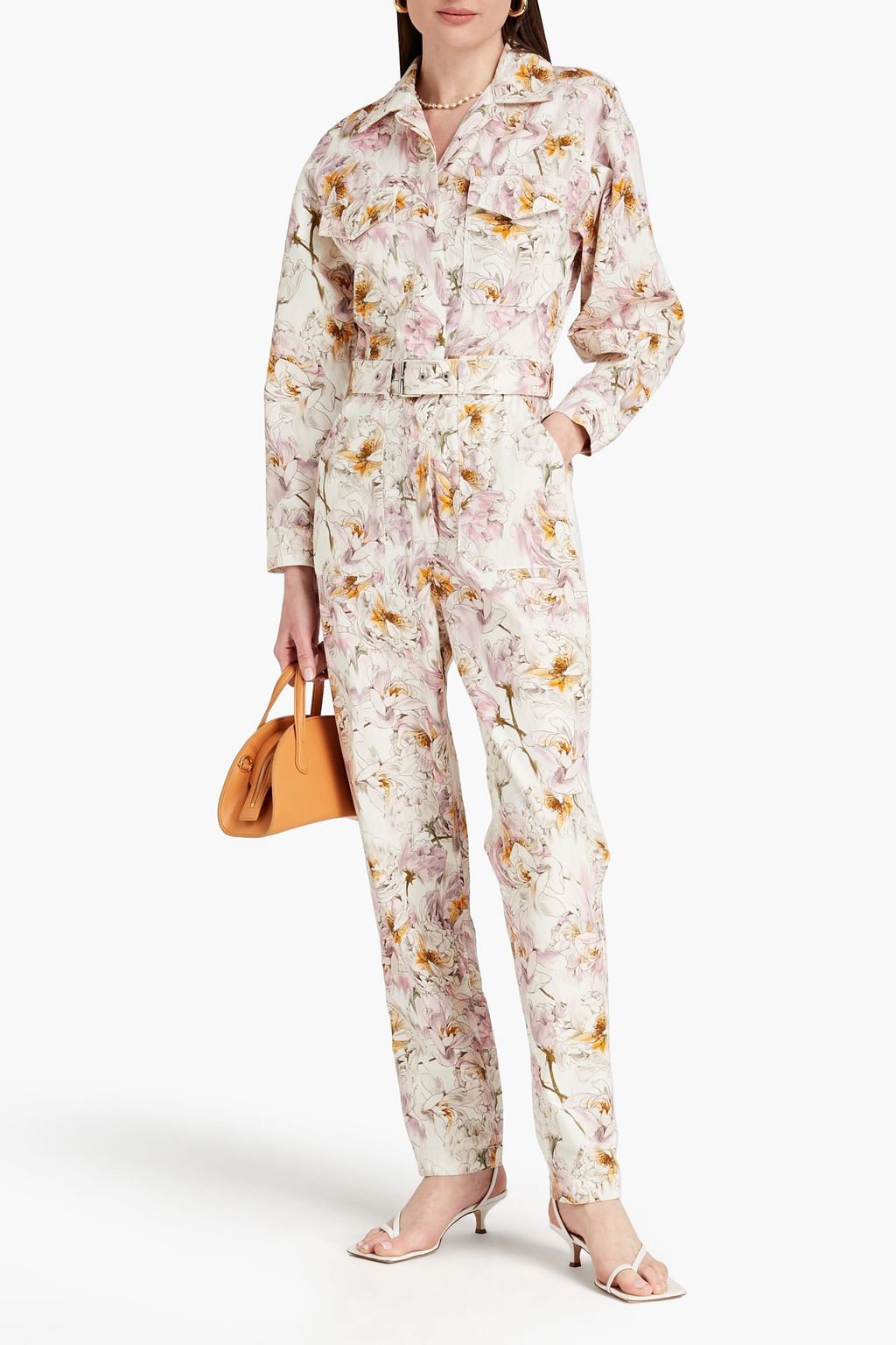 REBECCA VALLANCE Fleur du Mal belted floral-print cotton-twill jumpsuit