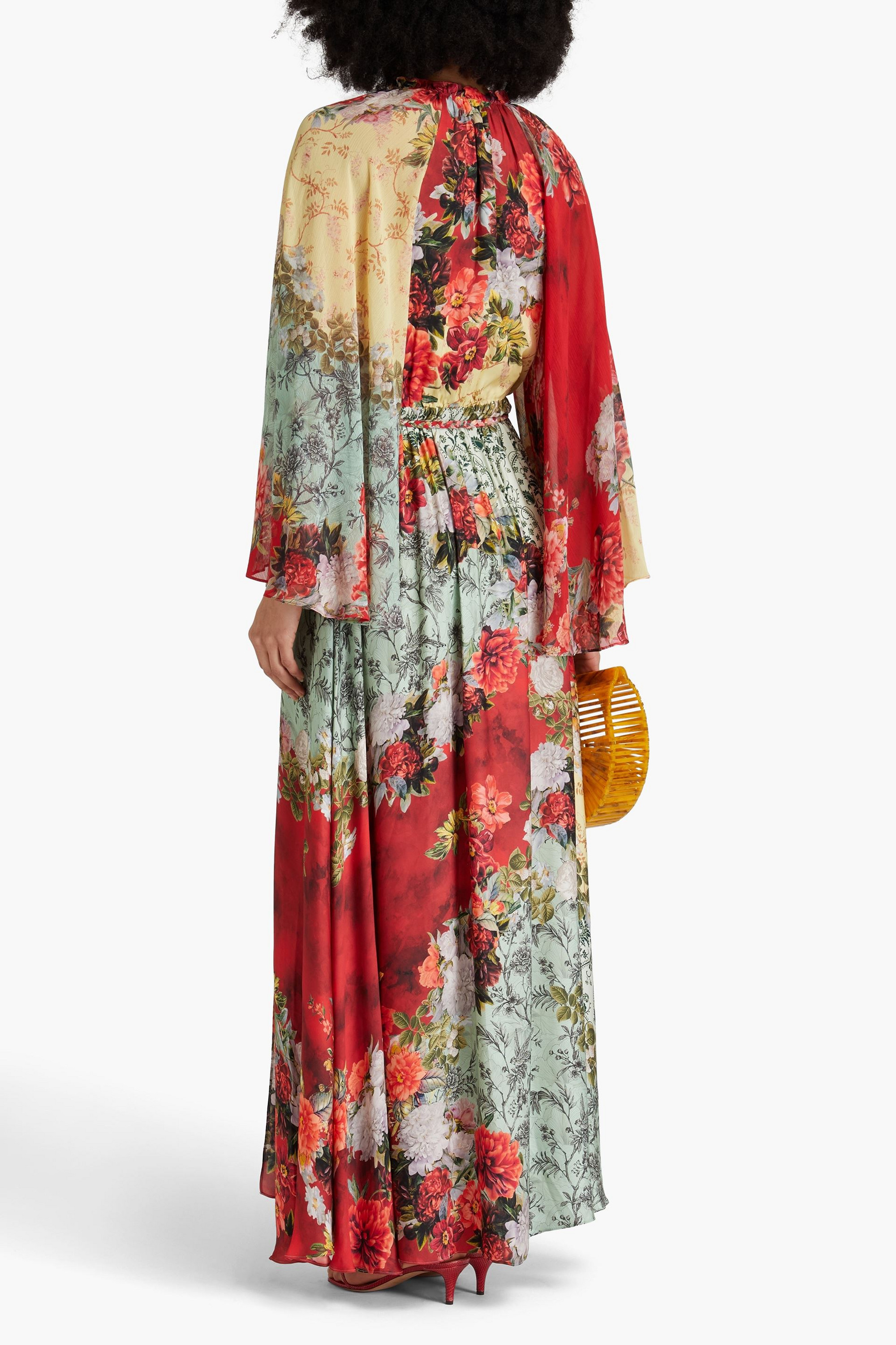 alice + olivia Malinda chiffon-paneled floral-print twill maxi dress
