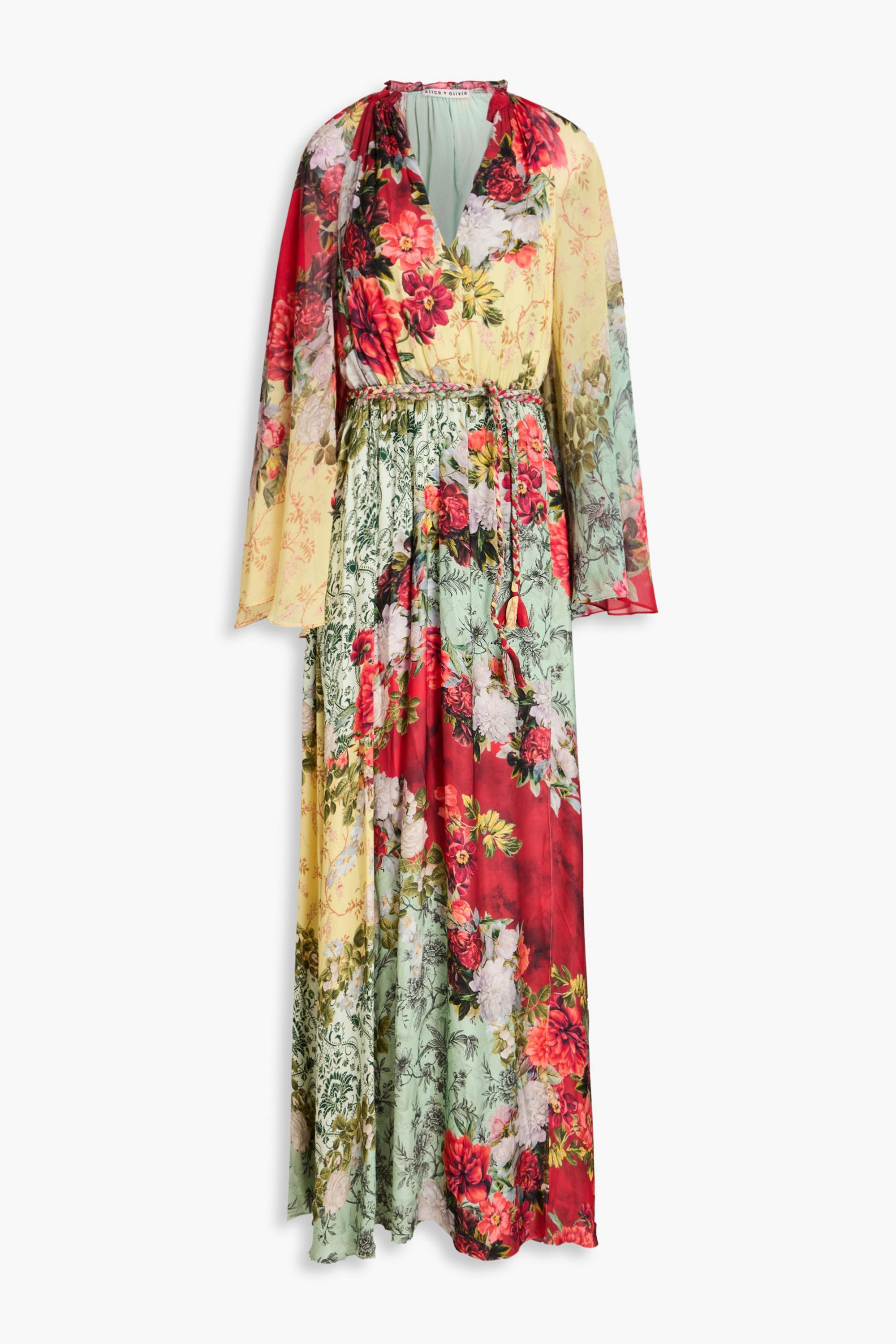 alice + olivia Malinda chiffon-paneled floral-print twill maxi dress