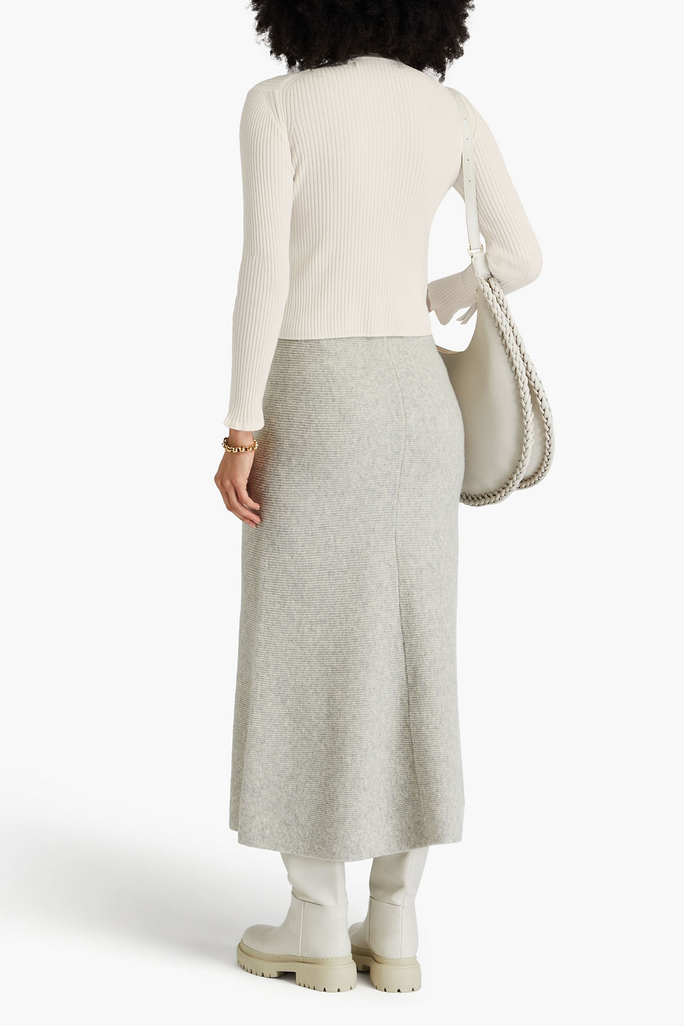 Shop Another Tomorrow Ribbed Merino Wool-blend Sweater In Cream