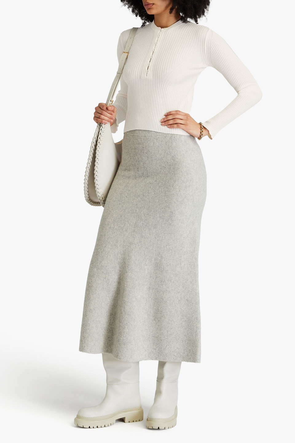 Shop Another Tomorrow Ribbed Merino Wool-blend Sweater In Cream