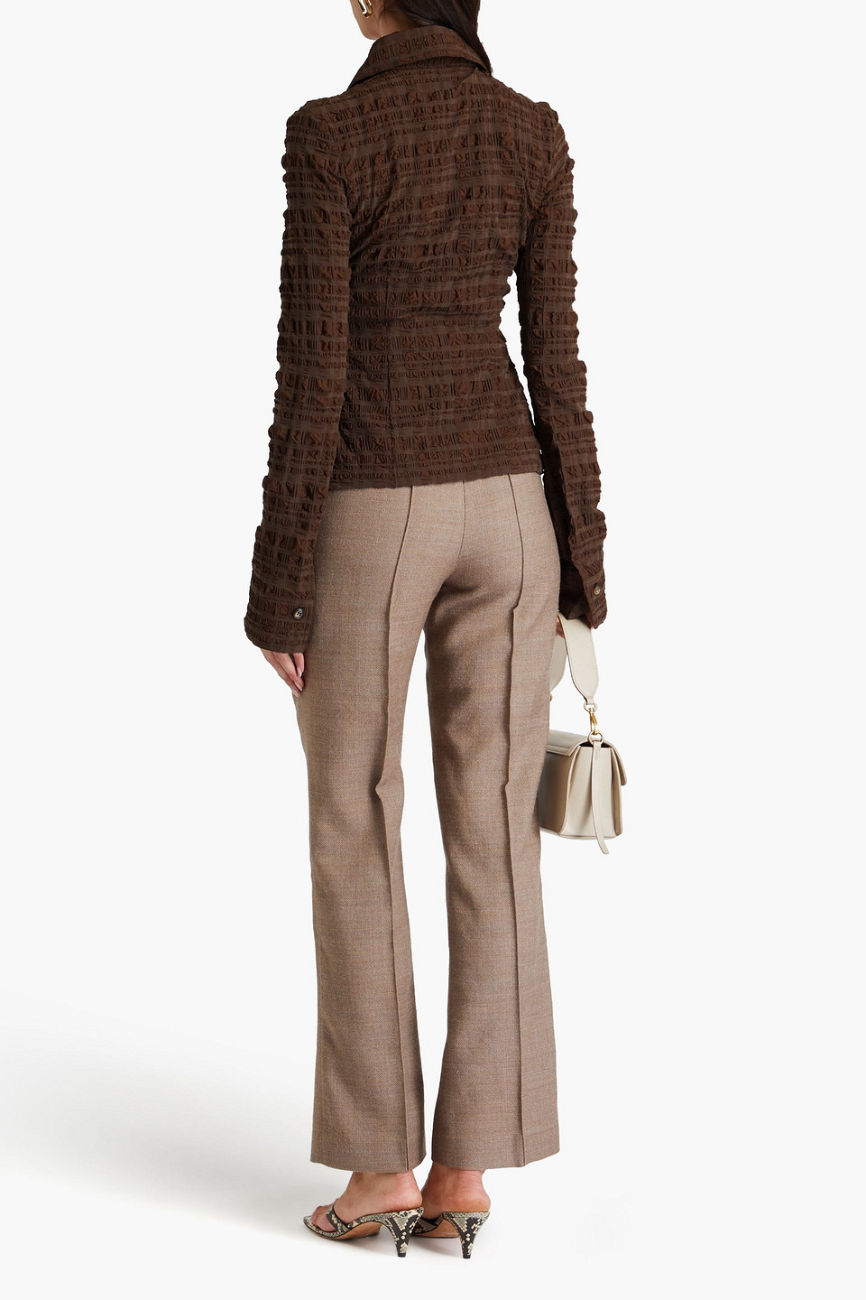Nanushka Seersucker Shirt In Chocolate
