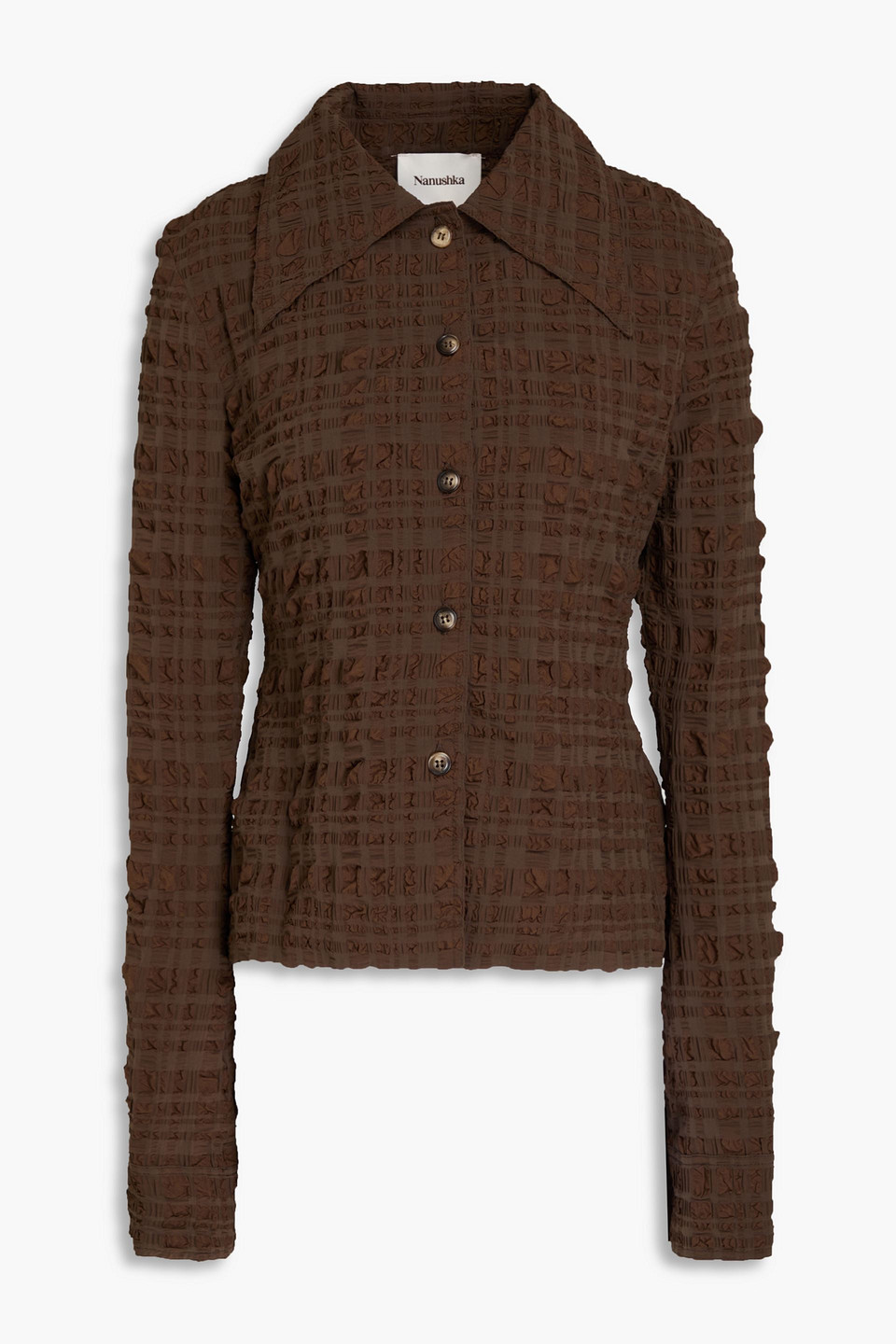 Nanushka Seersucker Shirt In Chocolate