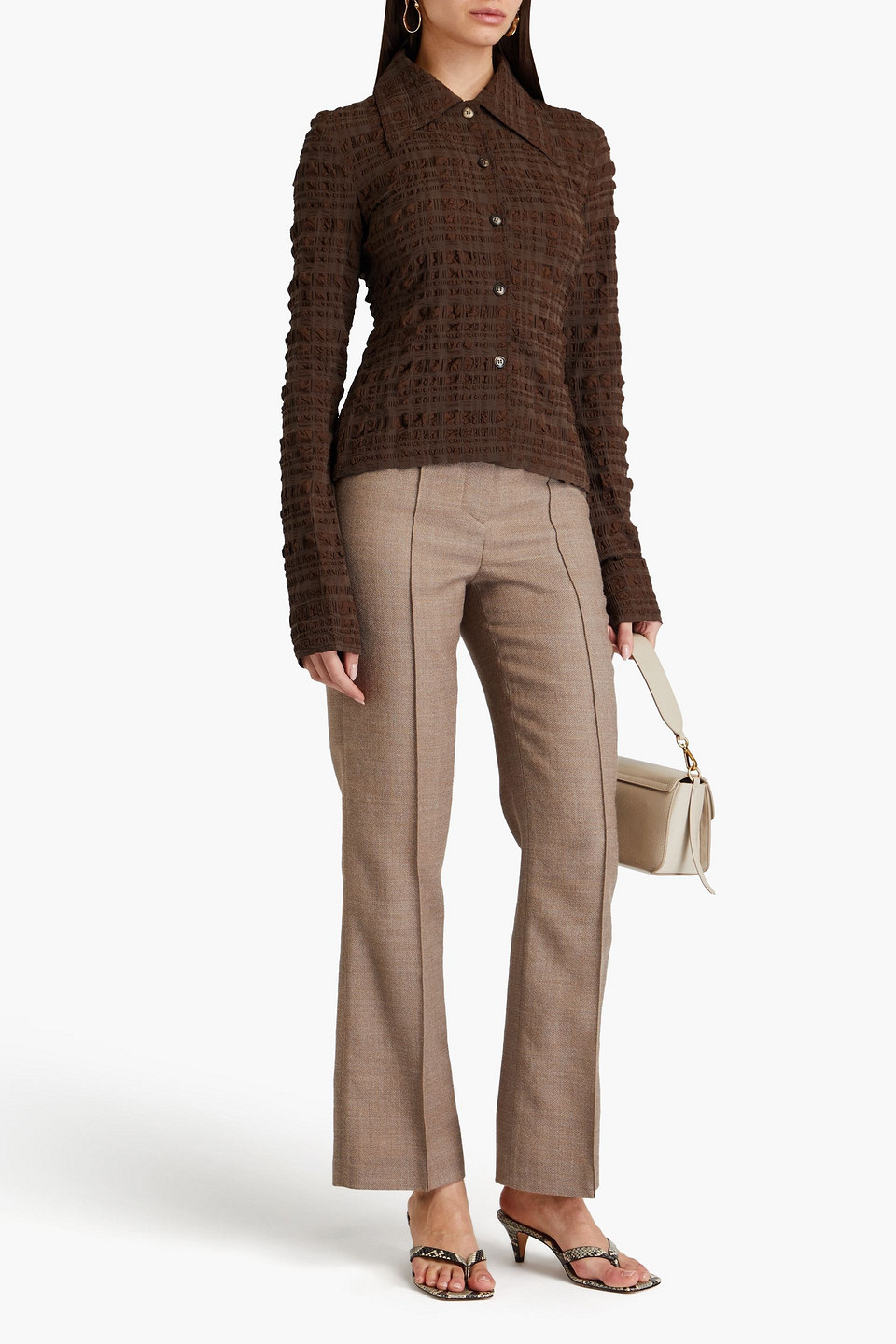Nanushka Seersucker Shirt In Chocolate