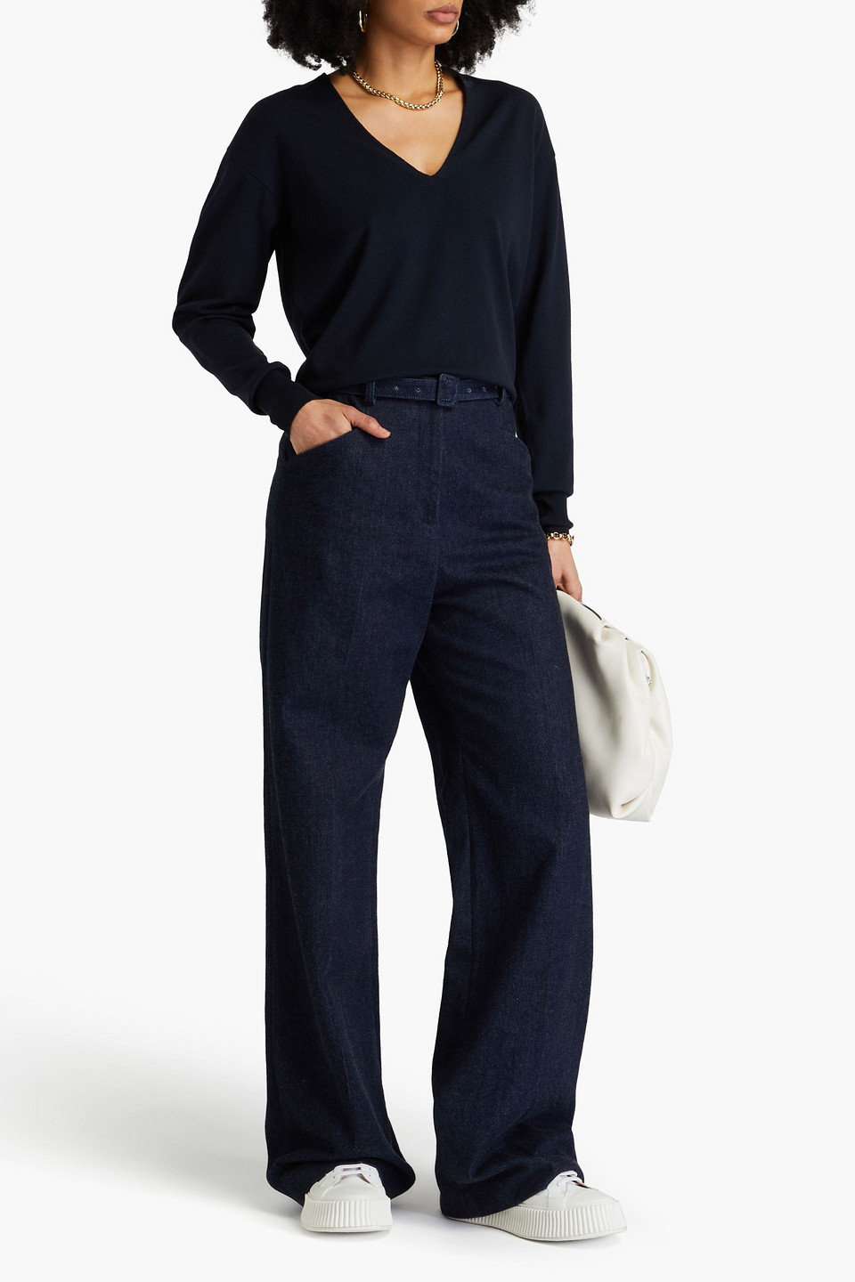 Another Tomorrow Wool-blend Sweater In Midnight Blue
