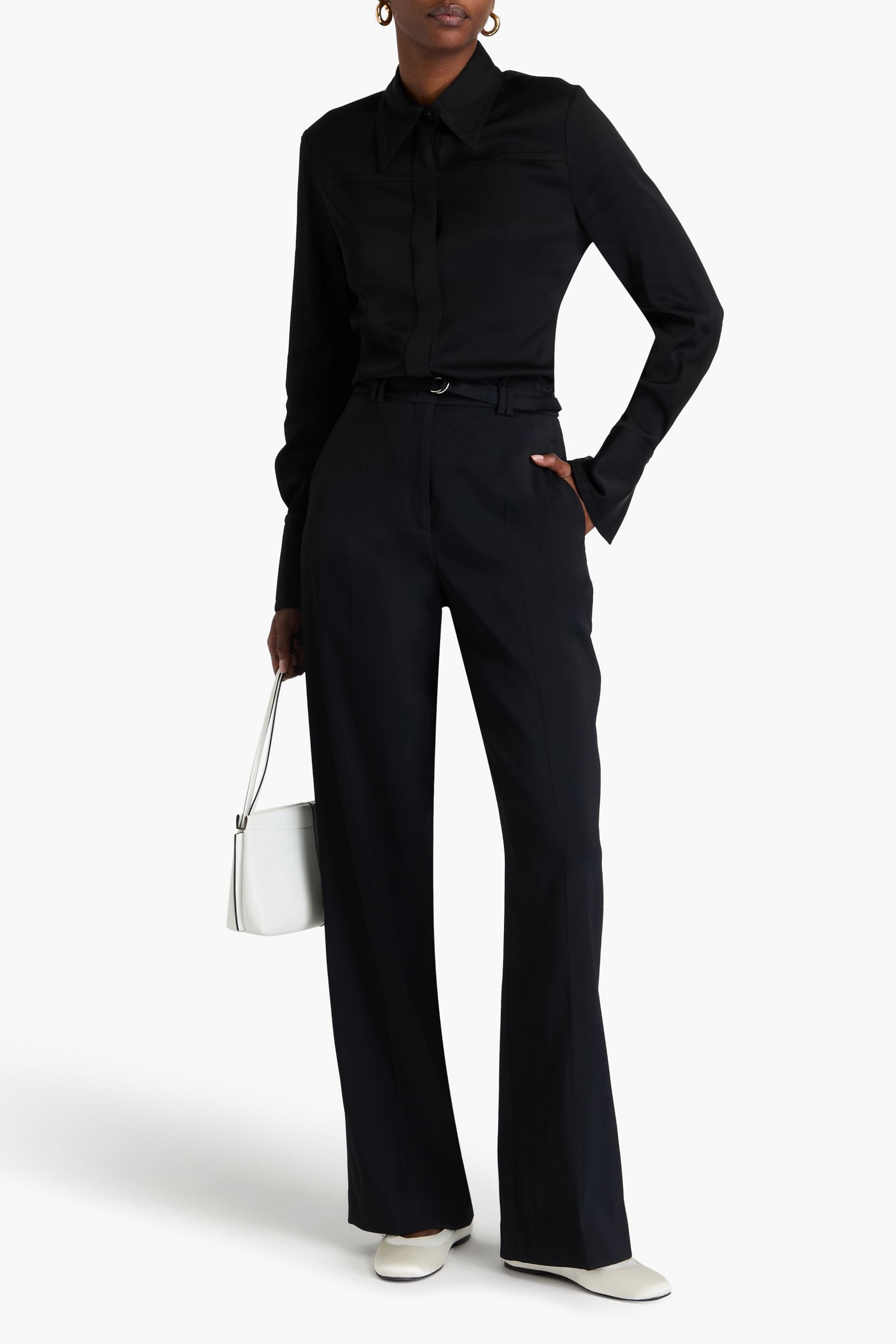 Another Tomorrow Belted crepe wide-leg pants