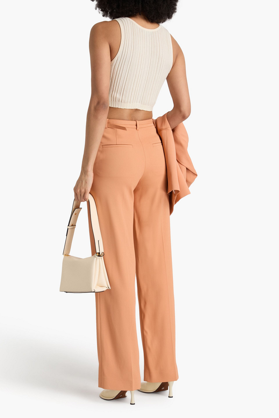 Shop Another Tomorrow Belted Crepe Wide-leg Pants In Peach