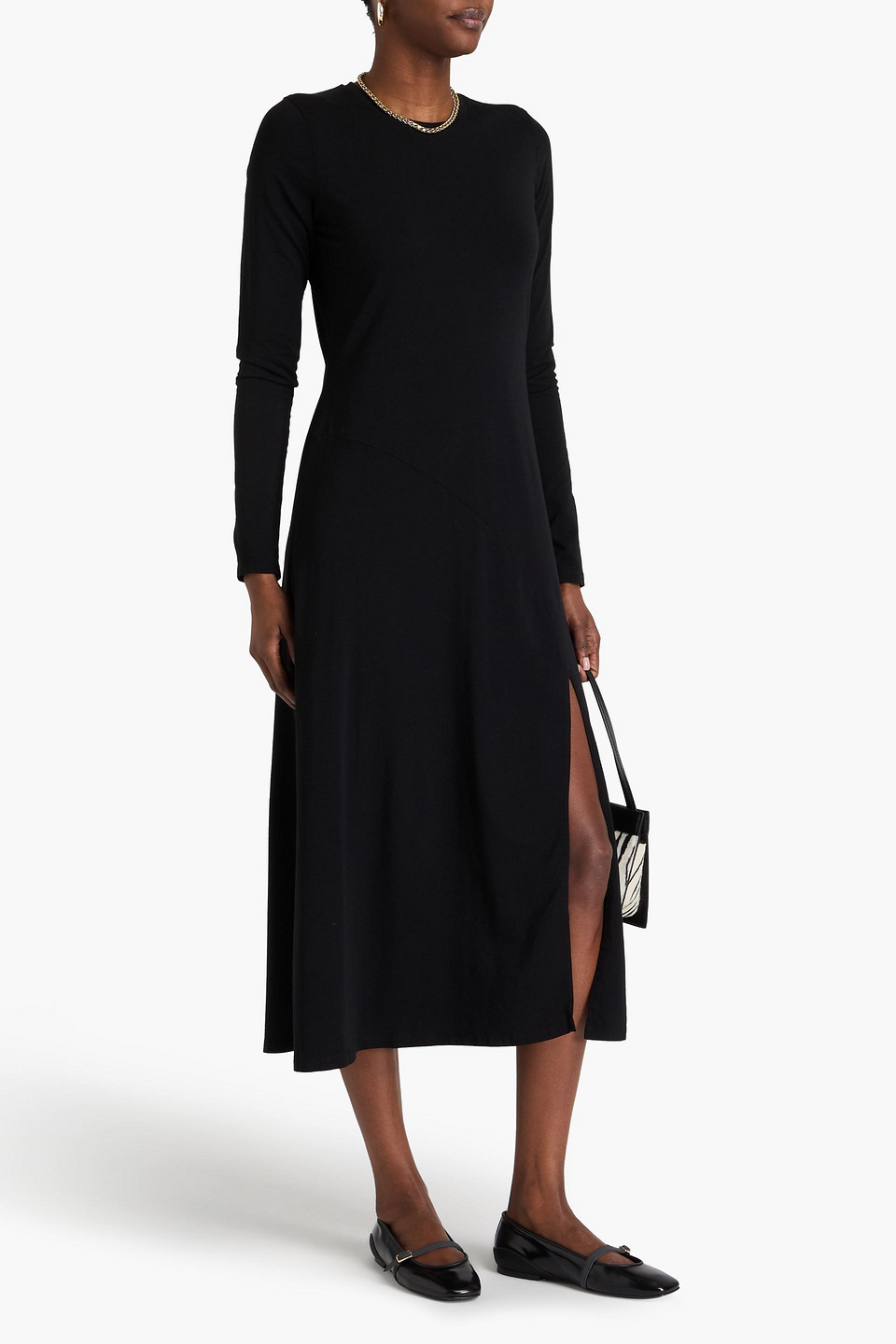 Shop Another Tomorrow Stretch-lyocell And Cotton-blend Jersey Midi Dress In Black
