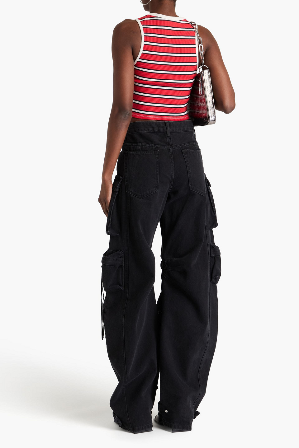 ALICE AND OLIVIA TEAKWOOD CROPPED STRIPED COTTON-BLEND JERSEY TANK