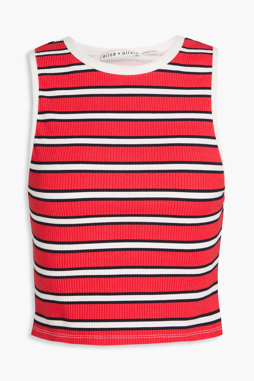 ALICE AND OLIVIA TEAKWOOD CROPPED STRIPED COTTON-BLEND JERSEY TANK