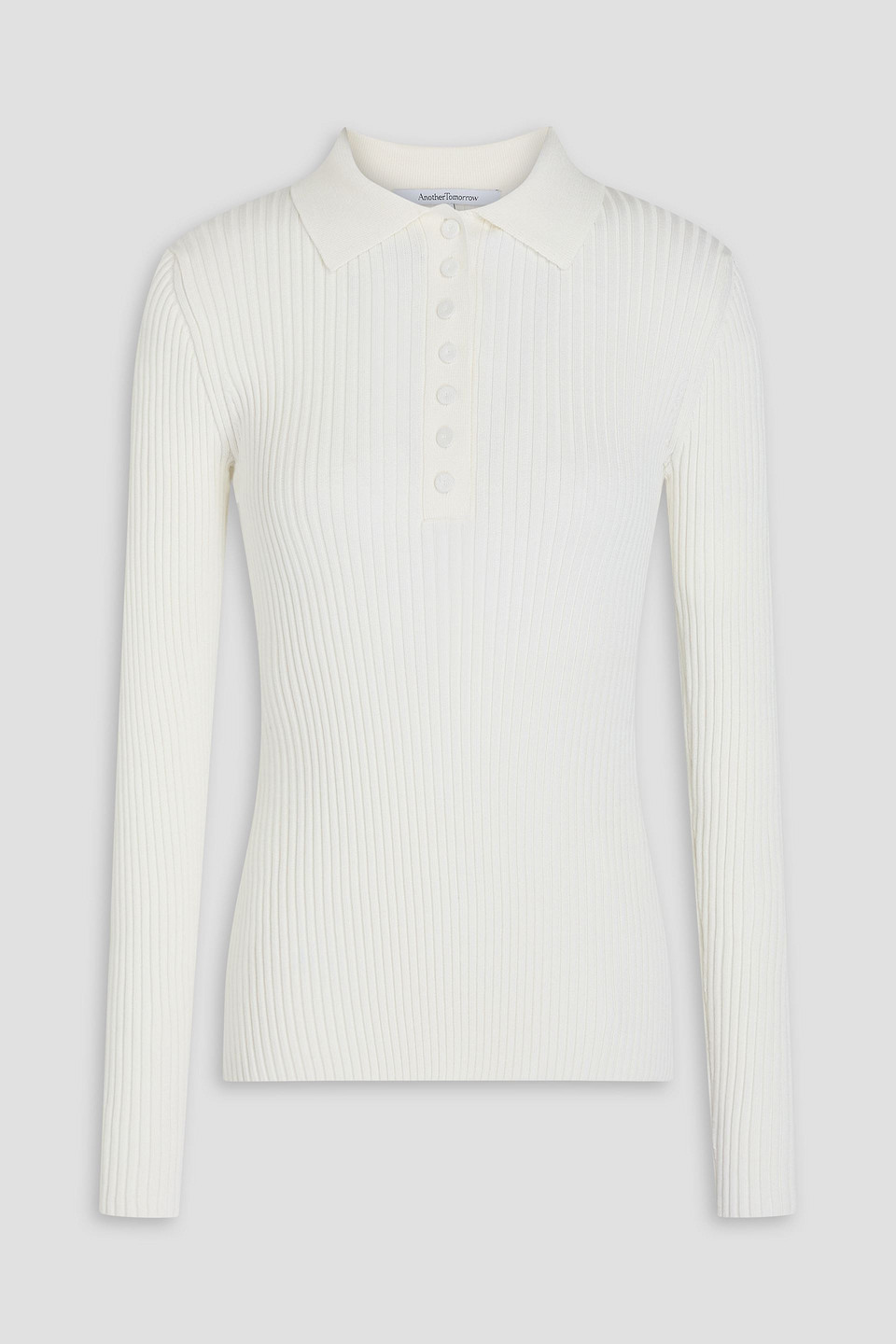 Another Tomorrow Ribbed-knit Wool Polo Shirt In Nude