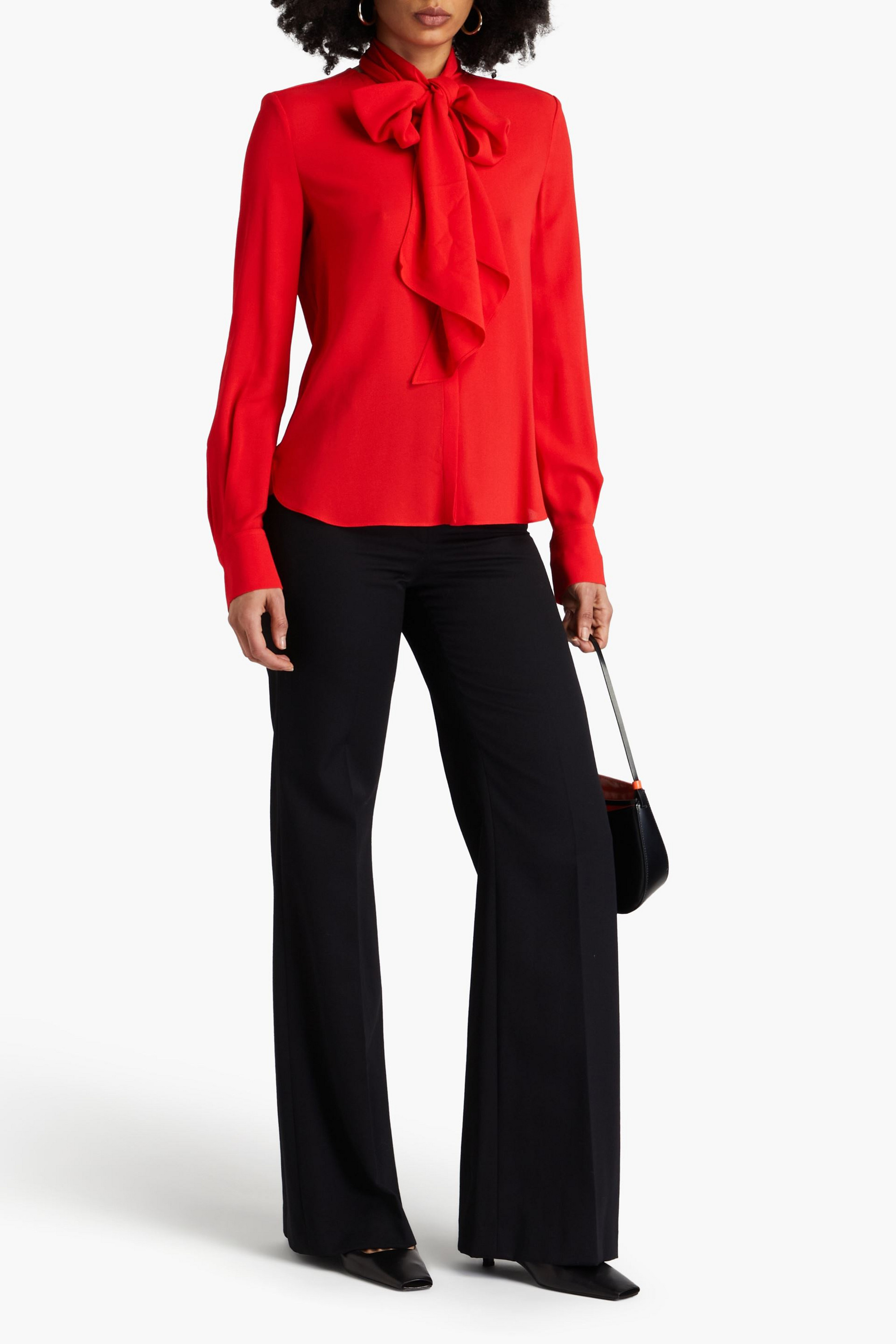 Another Tomorrow Pussy-bow crepe blouse